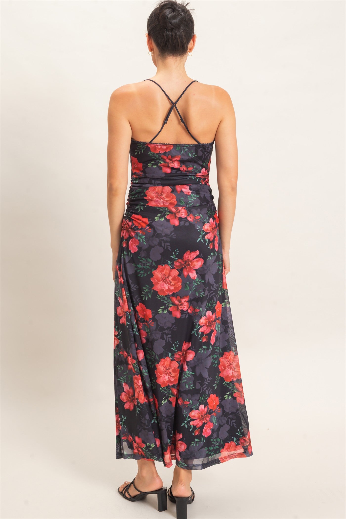 Wholesale Floral Print Spaghetti Strap Dress Dresses HF26E440 BLACK HYFVE