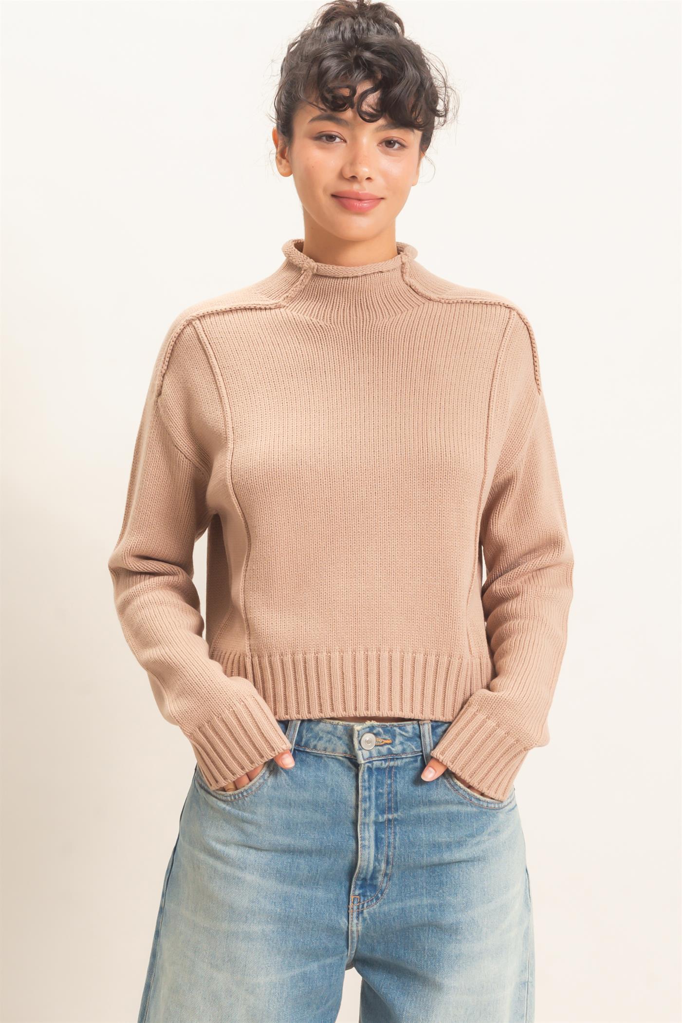 Wholesale Roll Neck Sweater With Reversed Seam Sweaters DZ26E271 DARK TAUPE DOUBLE ZERO