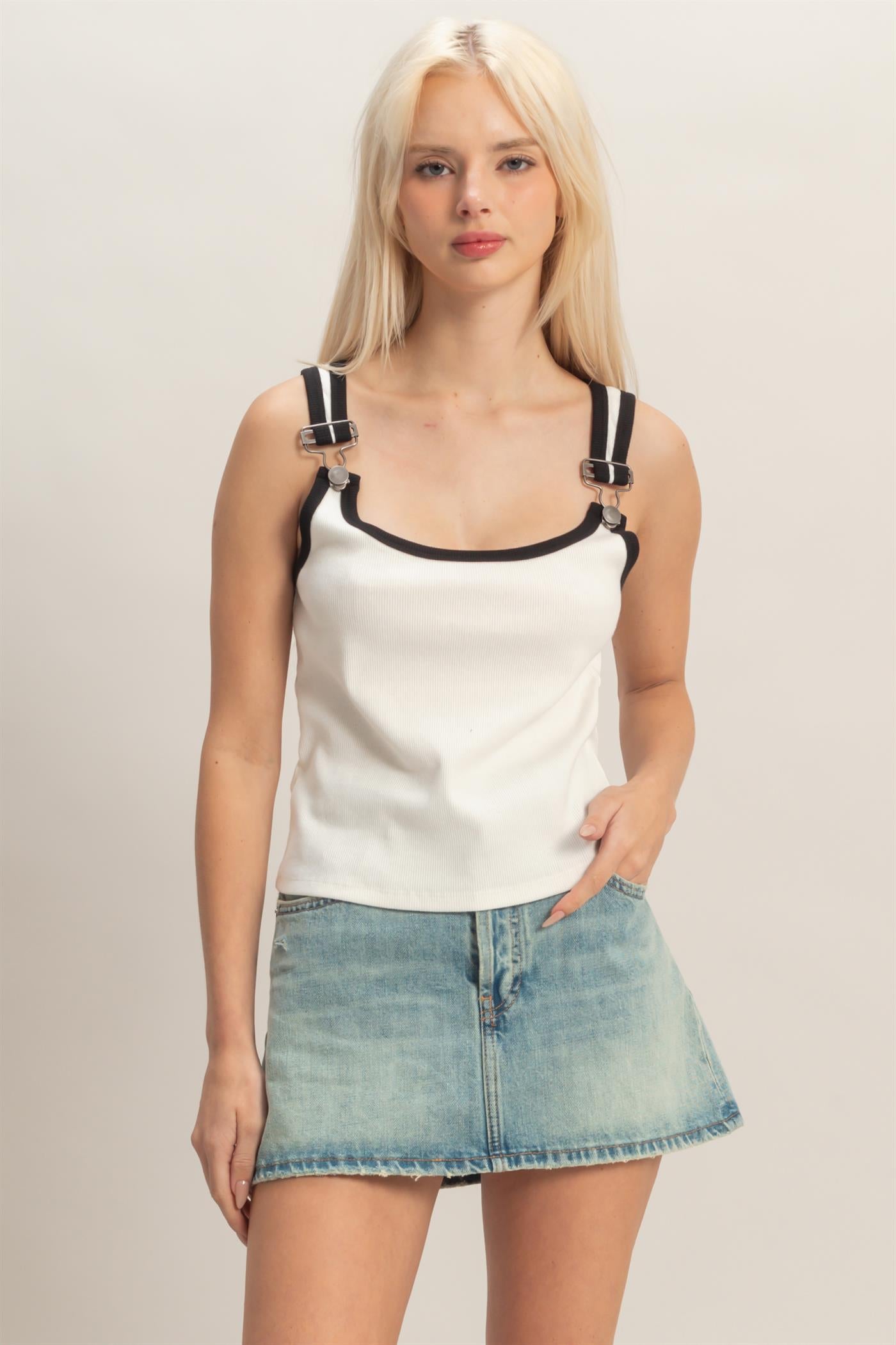 Wholesale Scoop Neck Buckle Strap Tank Top Tank Tops DZ26C345 OFF WHITE DOUBLE ZERO