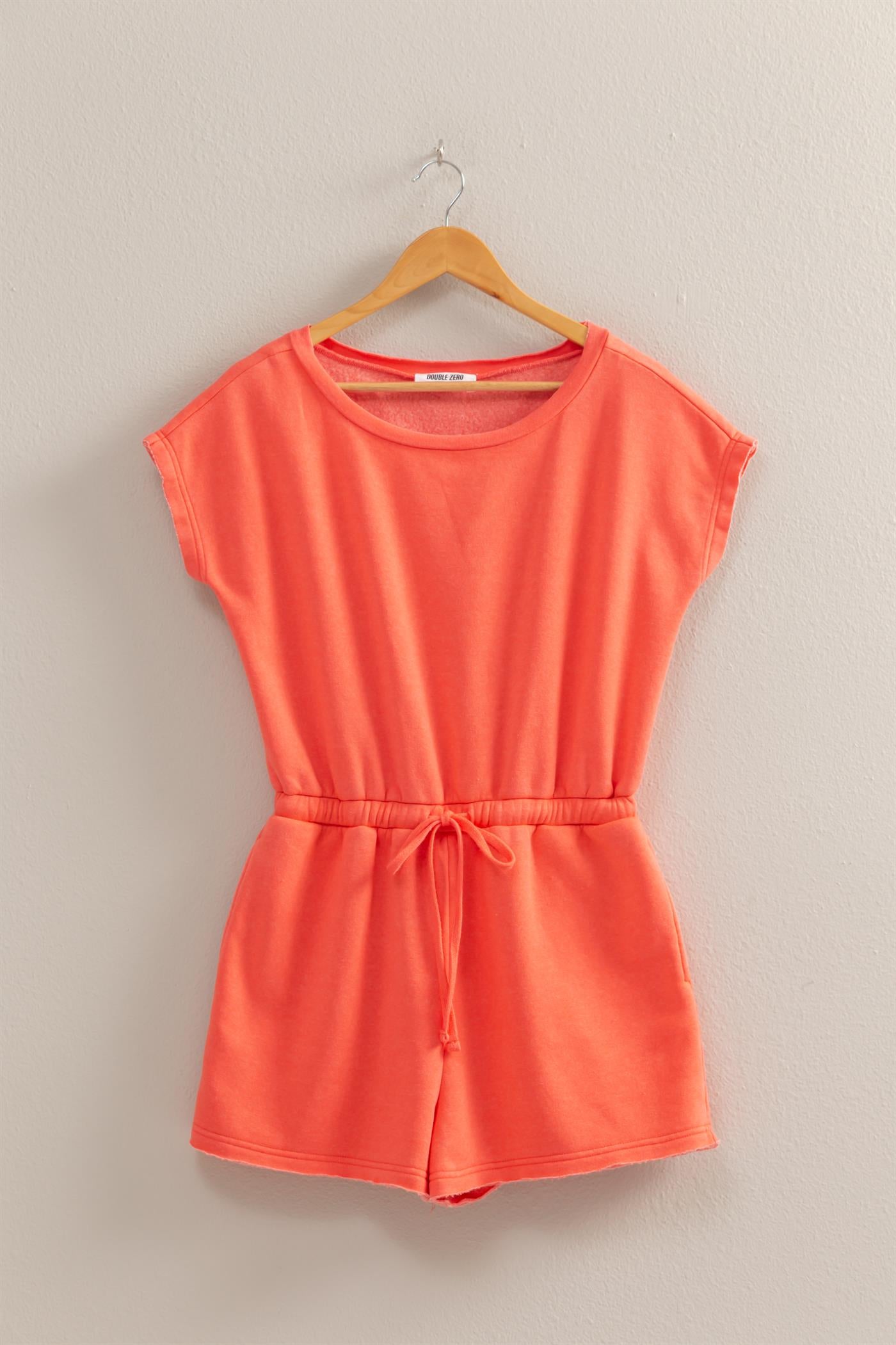 Wholesale Cap Sleeve Drawstring Waist Romper Clothing DZ25A782 CORAL DOUBLE ZERO