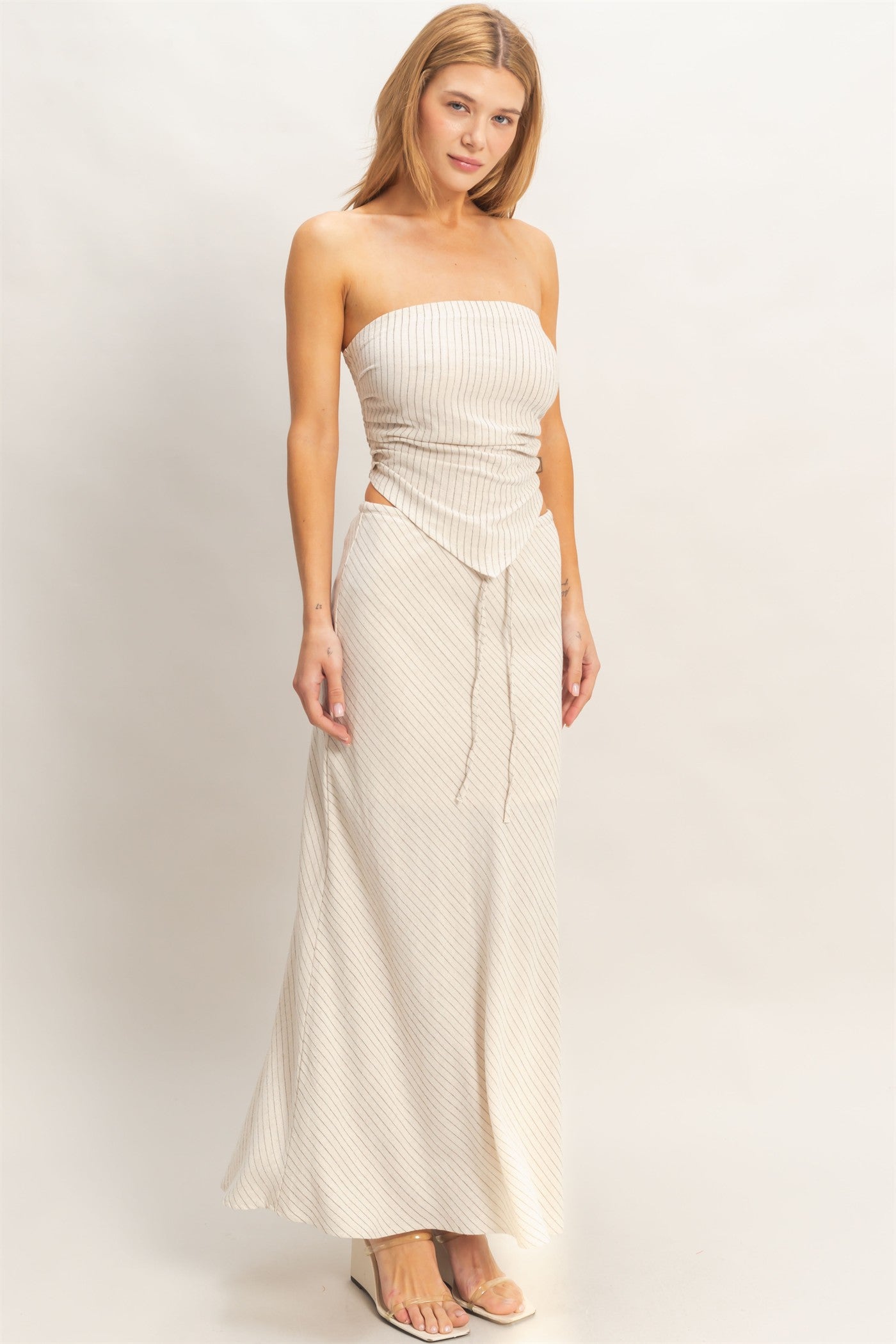 Wholesale Bias Cut Striped Midi Skirt Skirts HF26C388 OATMEAL HYFVE