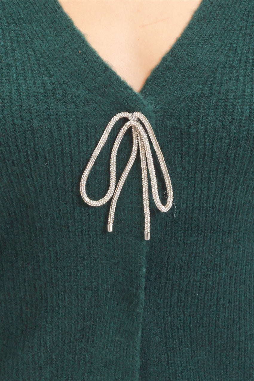 Wholesale Rhinestone Bow Tie-Front Sweater Cardigans HF26F183-D D.GREEN HYFVE