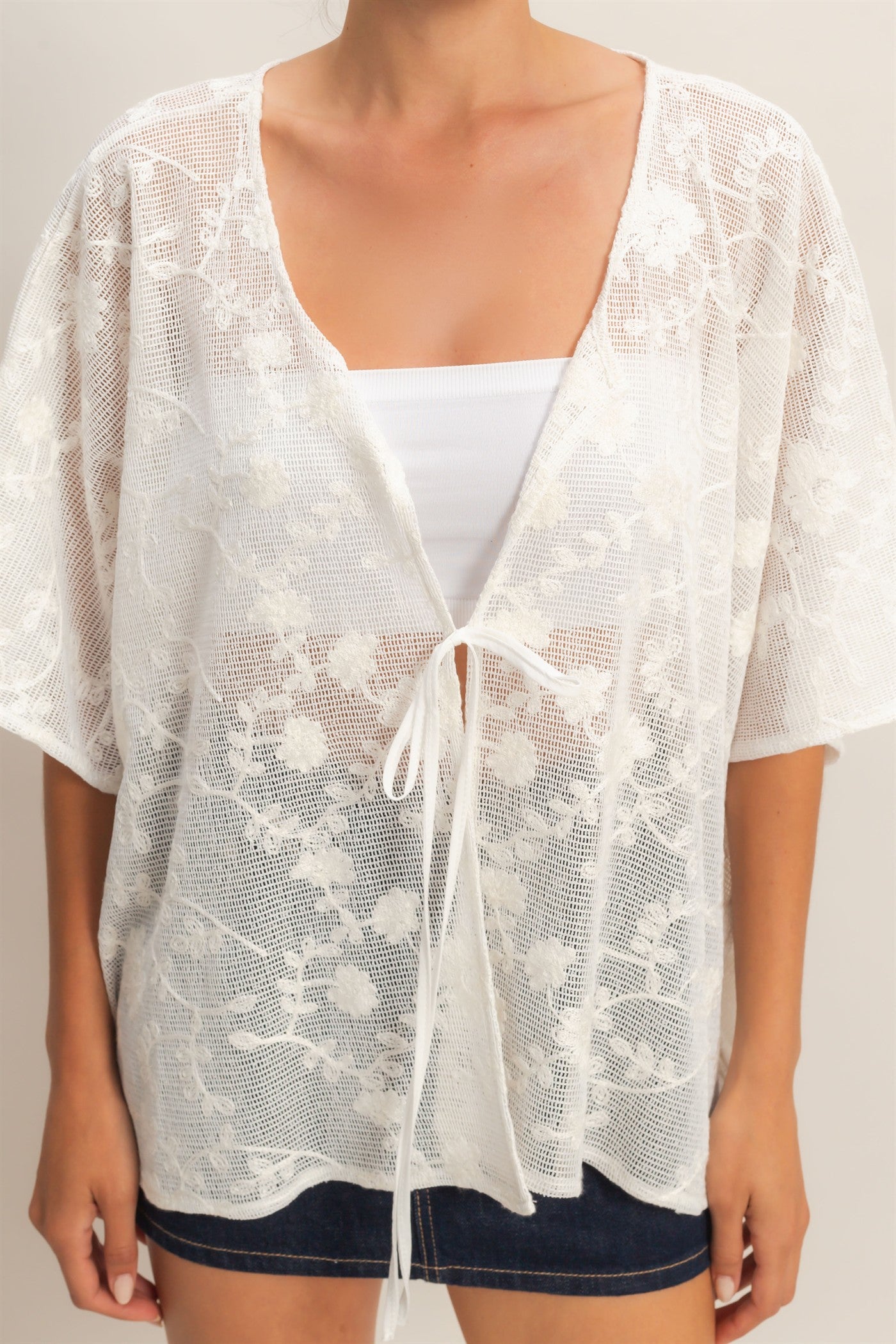 Wholesale Floral Lace Cover-Up Clothing Tops HF26C196 WHITE HYFVE