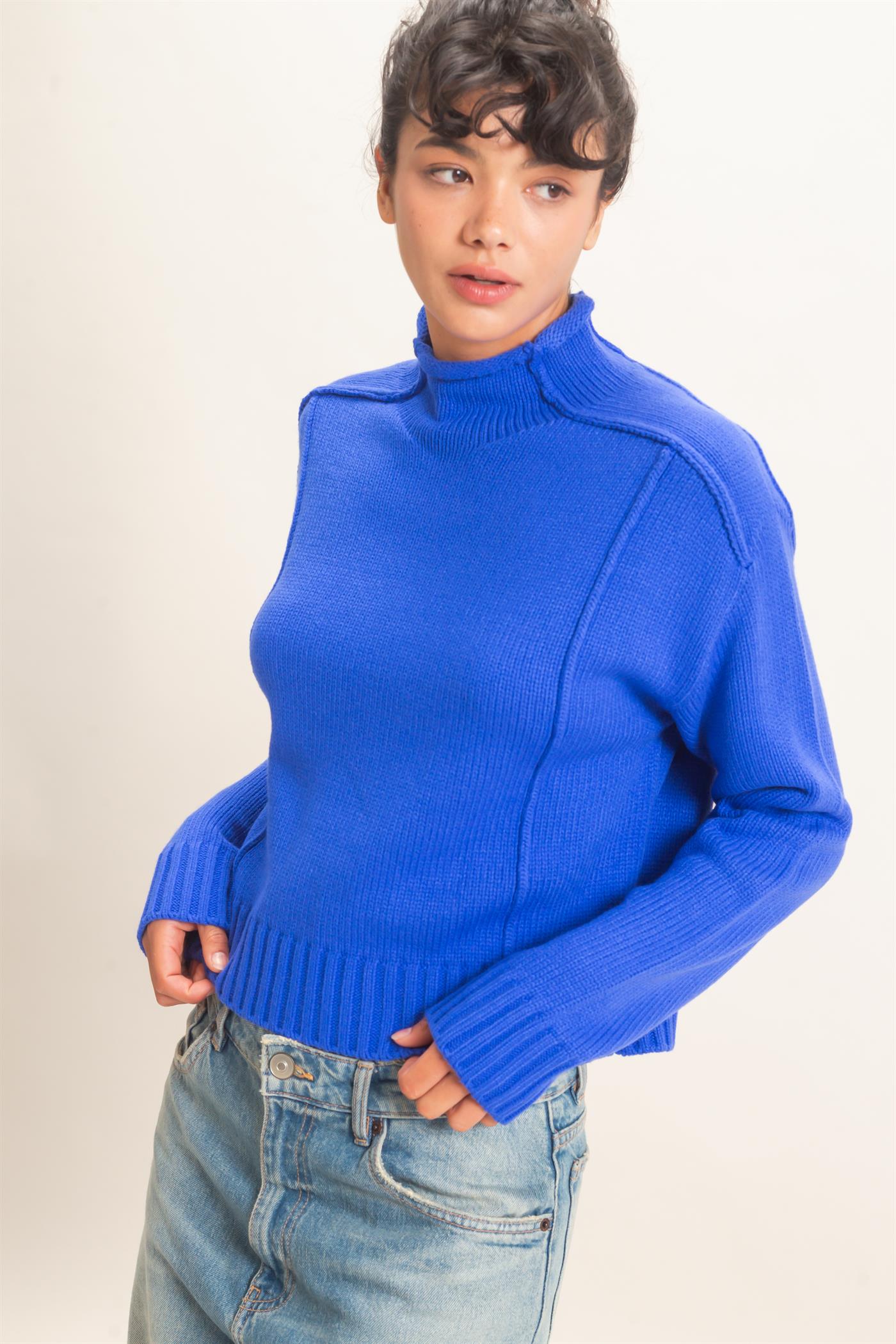 Wholesale Roll Neck Sweater With Reversed Seam Sweaters DZ26E271 COBALT DOUBLE ZERO