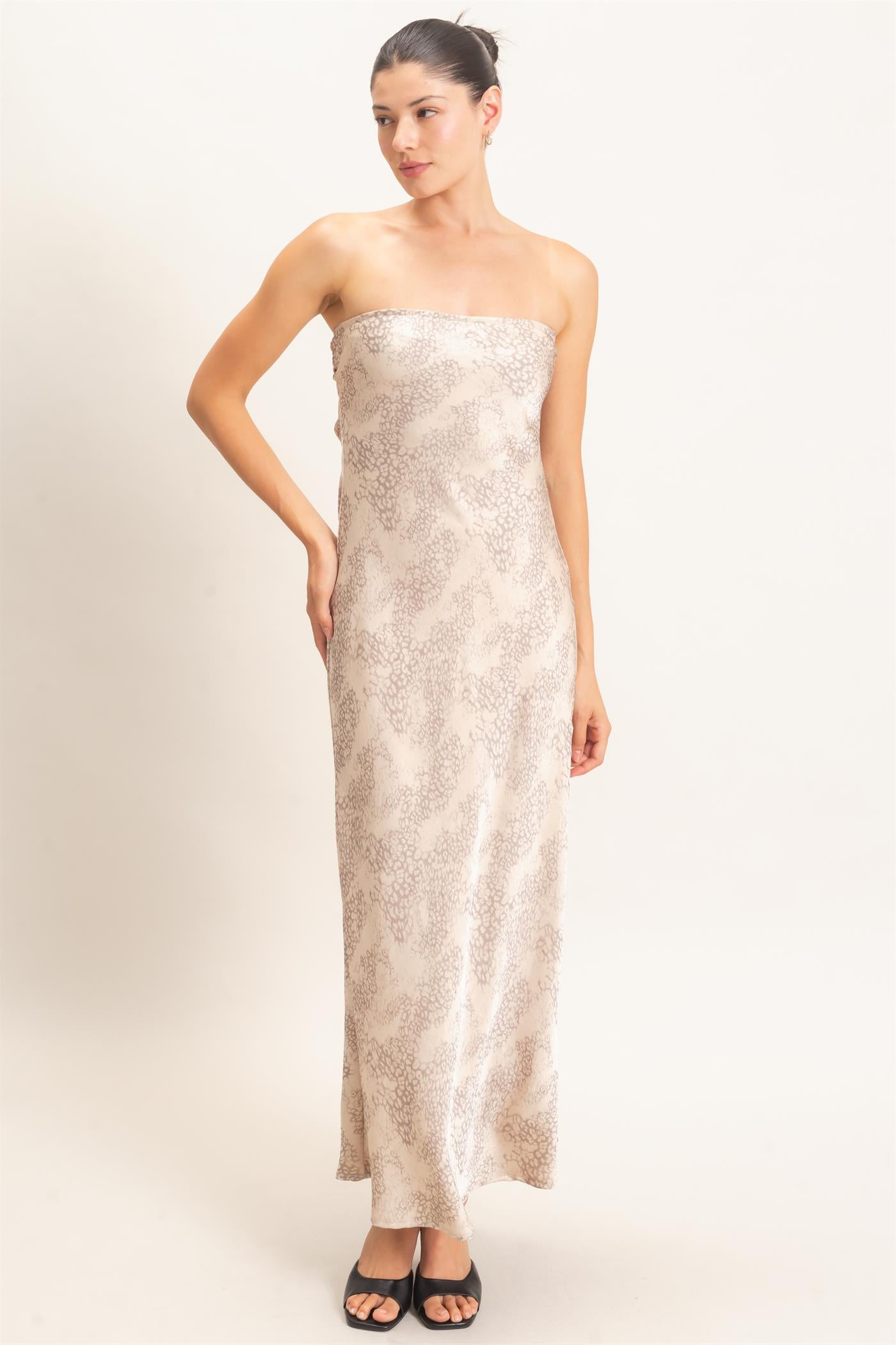 Wholesale Satin Patterned Maxi Dress Dresses HF26F029 TAUPE HYFVE