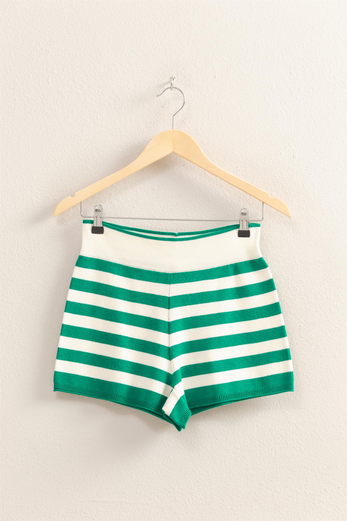 Wholesale Fitted Striped Knit Shorts Shorts DZ25A726 GREEN/CREAM DOUBLE ZERO