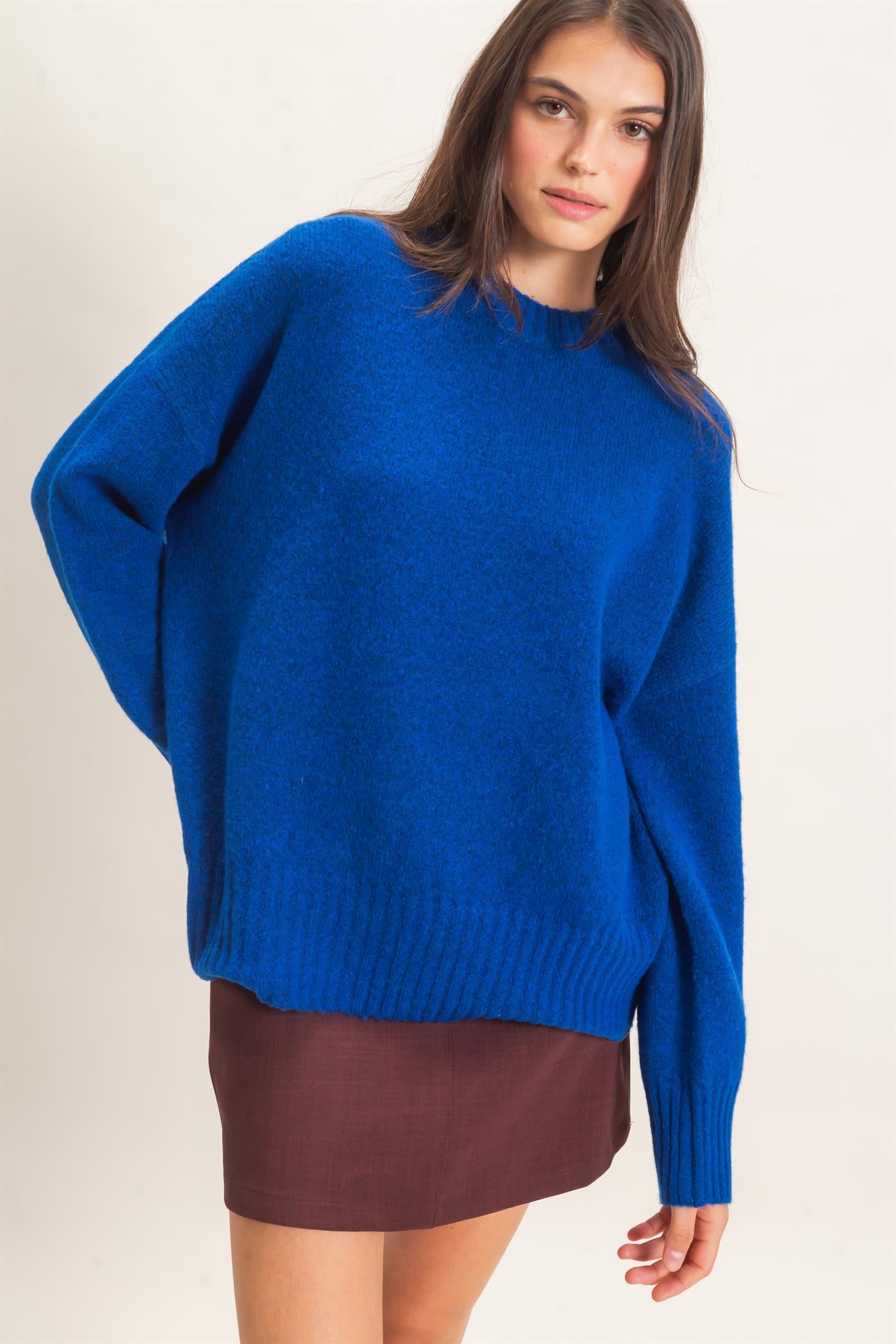 Wholesale Ribbed Crew Neck Sweater Sweaters HF26F179-D ROYAL BLUE HYFVE