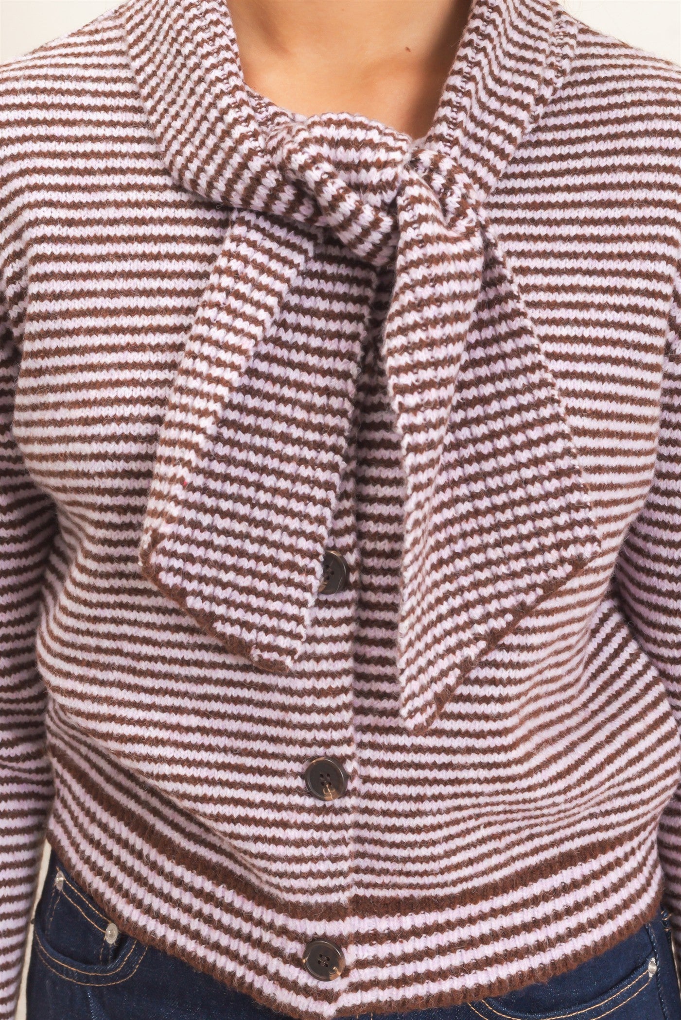 Wholesale Striped Cardigan With Scarf Cardigans DZ26E930 LAVENDER DOUBLE ZERO