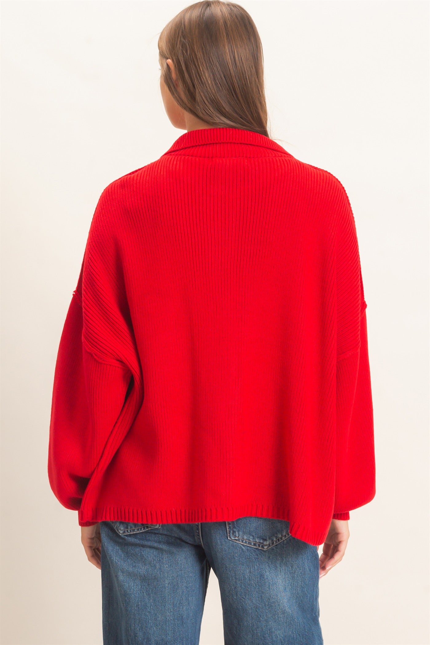 Wholesale High Neck Oversized Cardigan Cardigans DZ26E280 RED DOUBLE ZERO
