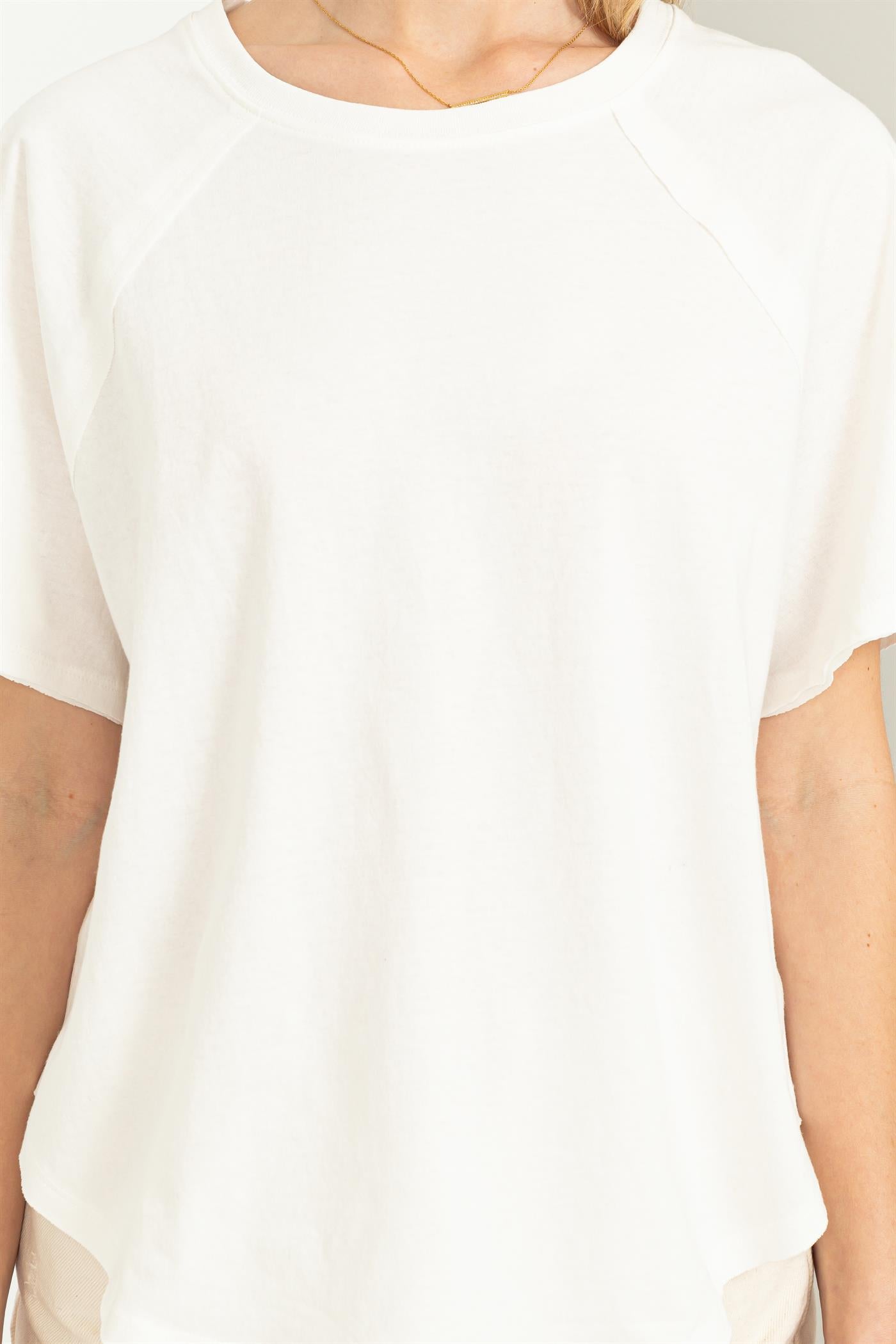 Wholesale Round Neck Curved Hem Short Sleeve T Shirt Clothing Tops DZ23C325 OFF WHITE HYFVE