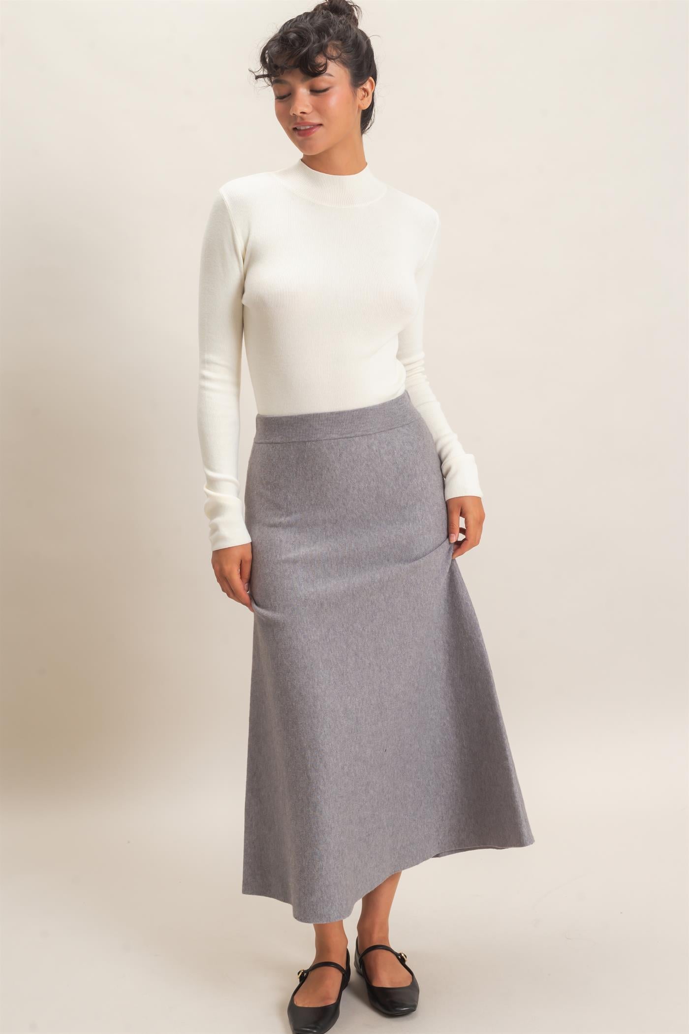 Wholesale Ribbed Mock Neck Long Sleeve Knit Top Clothing Tops DZ26F201 WHIP CREAM DOUBLE ZERO