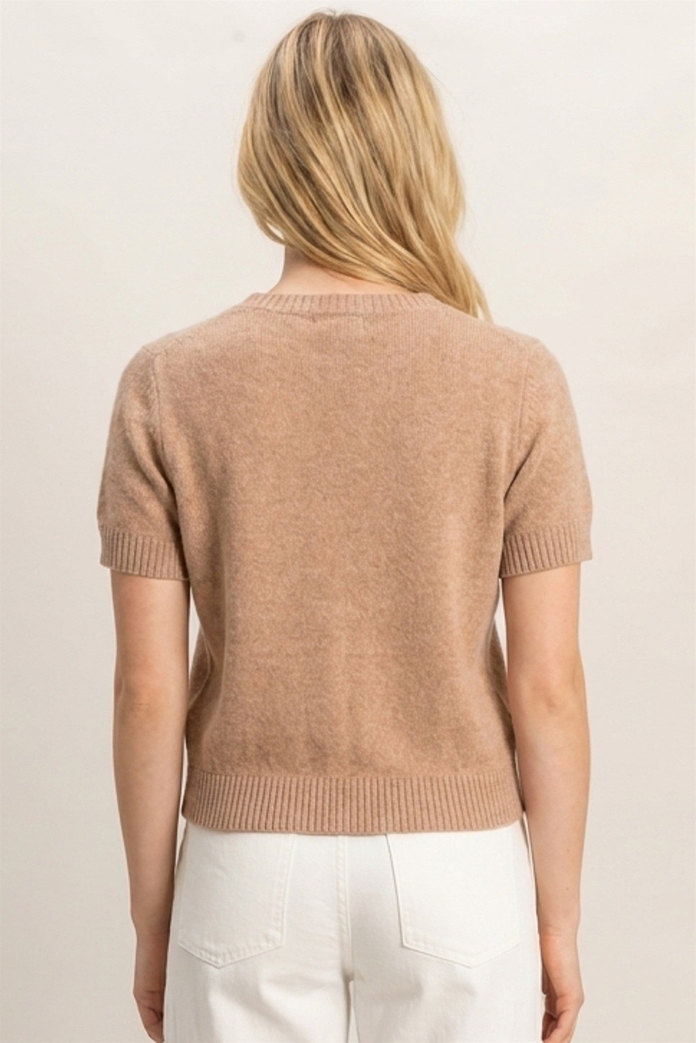 Wholesale Crew Neck Short Sleeve Cardigan Cardigans DZ26E108 DARK TAUPE DOUBLE ZERO