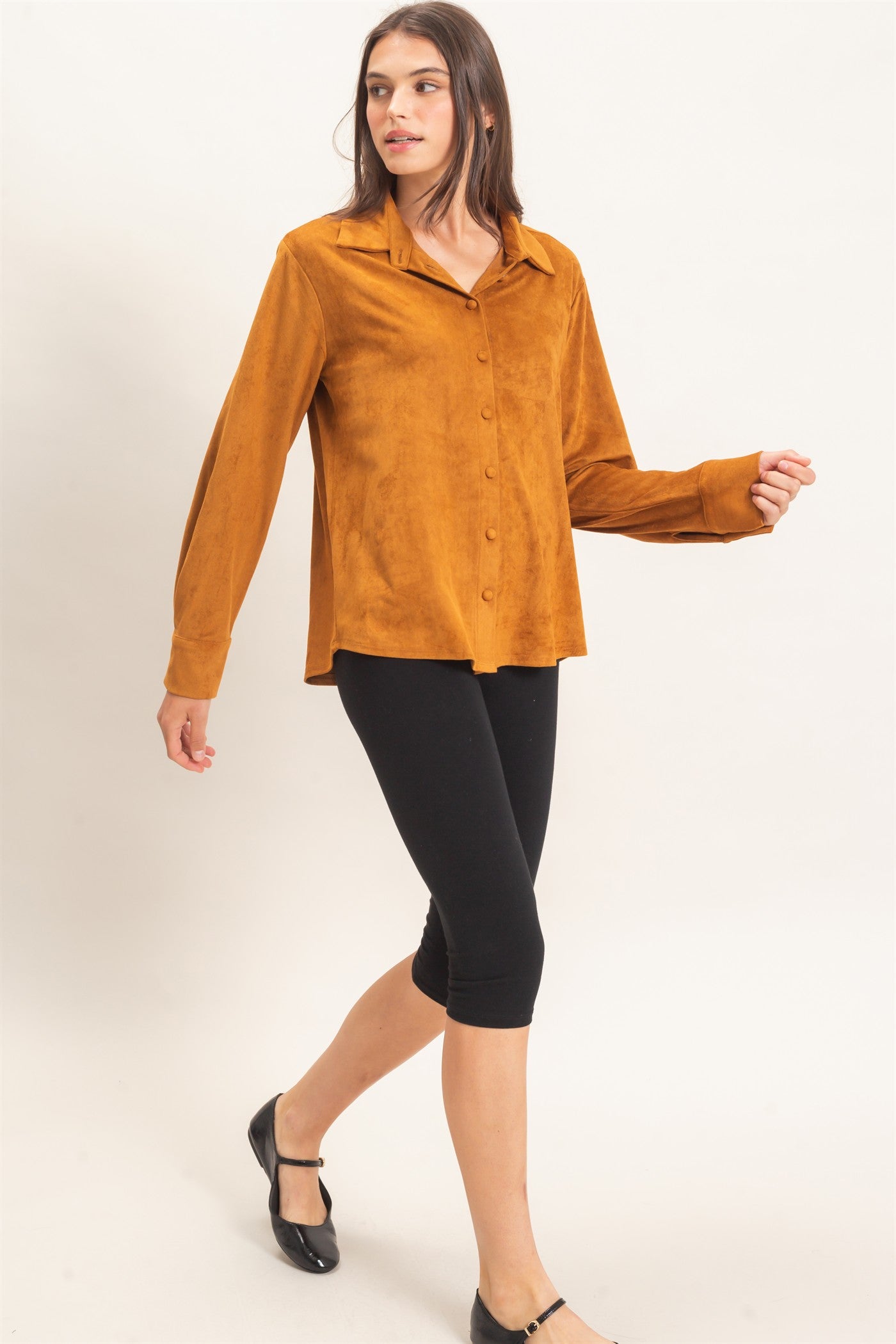 Wholesale Suede Button-Up Shirt Shirts HF26F083 CAMEL HYFVE