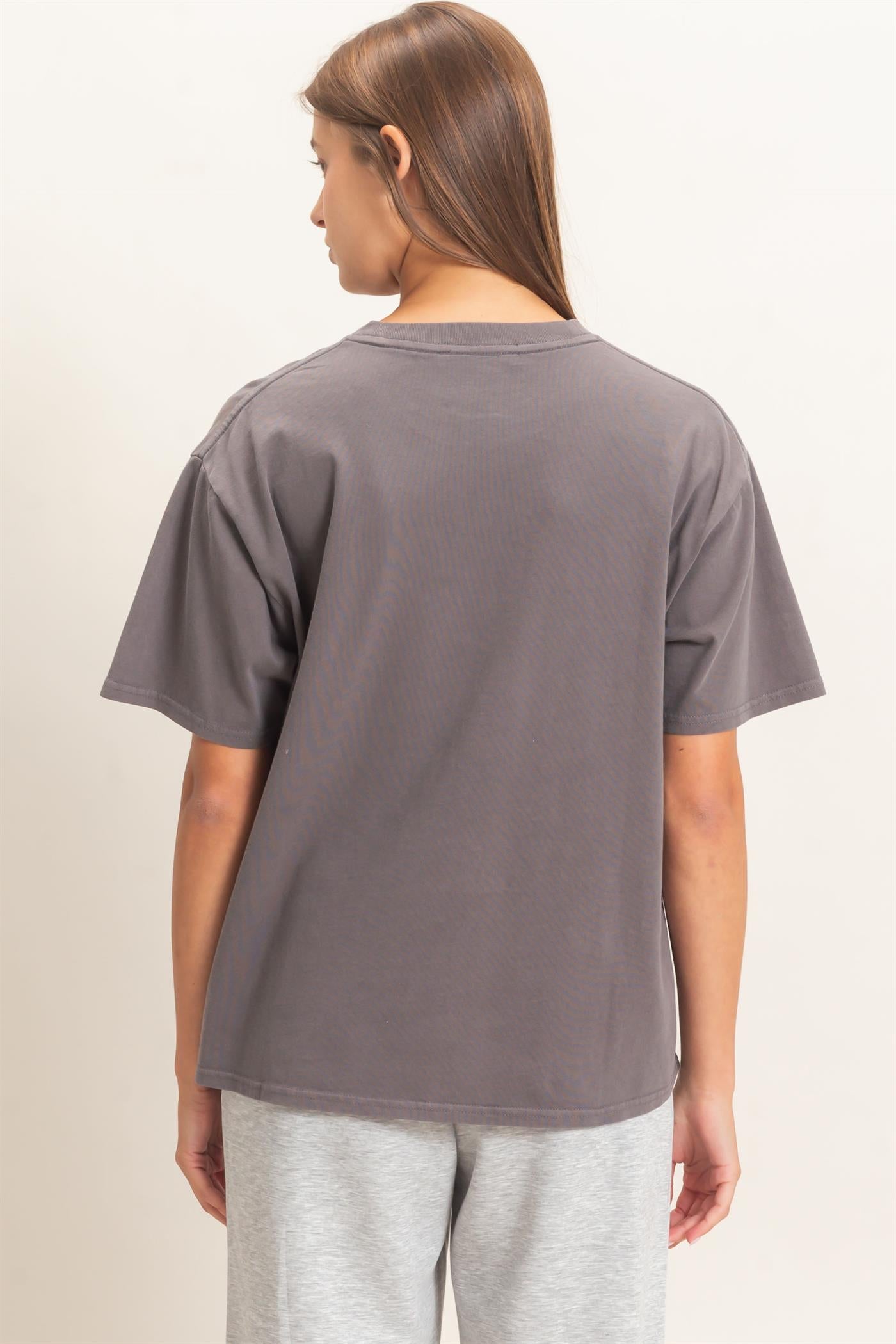 Wholesale Crew Neck Pigment Dye T-Shirt Clothing Tops DZ26E448 CHARCOAL DOUBLE ZERO