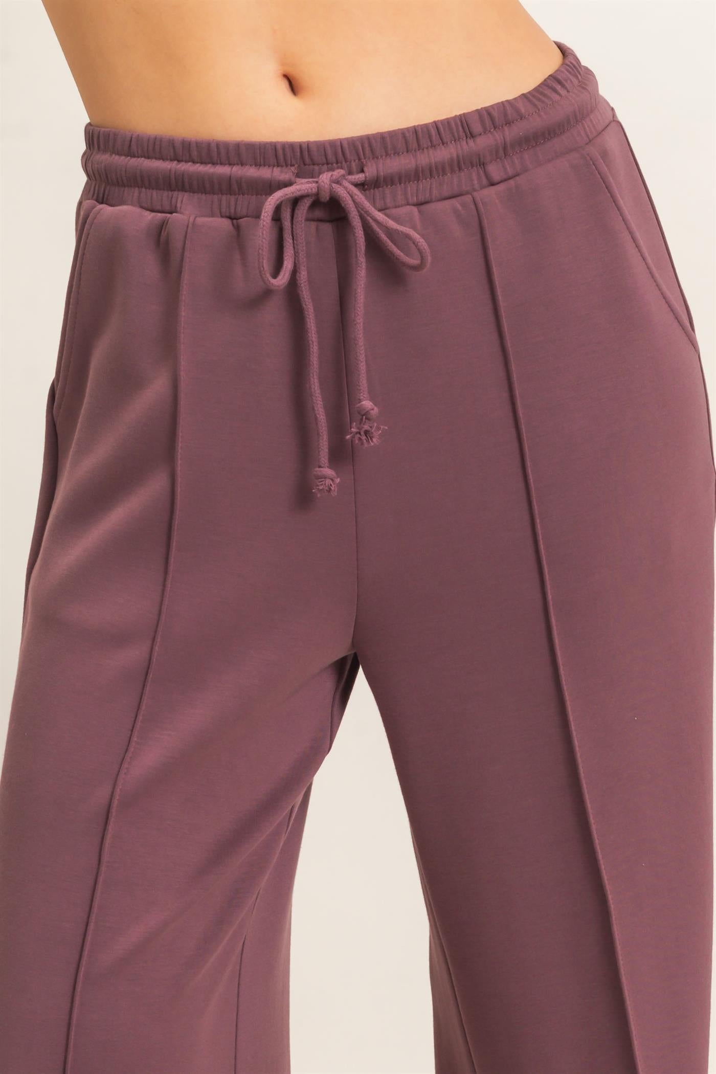 Wholesale Drawstring Waist Pintuck Wide Leg Pants Pants DZ26E384 COCOA HYFVE