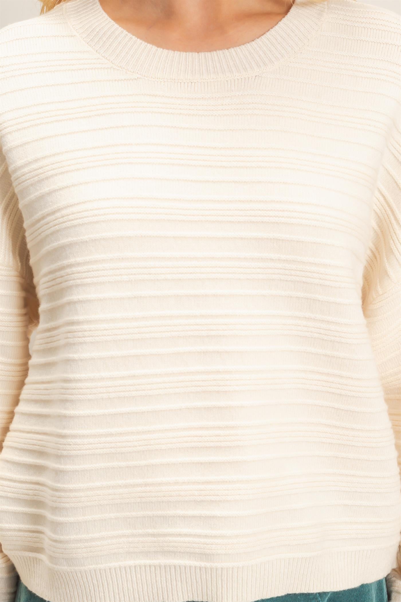 Wholesale Textured Crew Neck Sweater Sweaters HF26F196 CREAM HYFVE