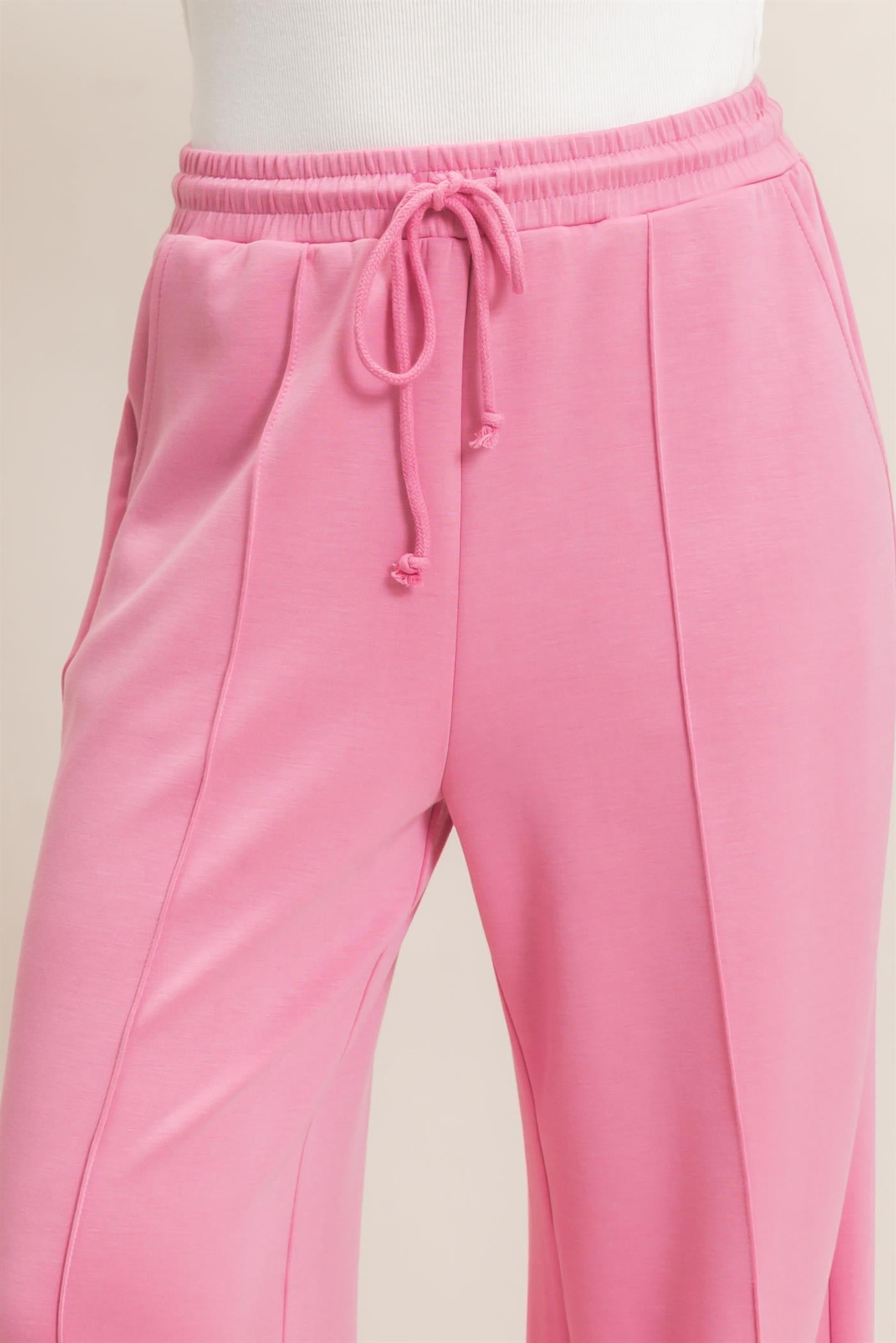 Wholesale Drawstring Waist Pintuck Wide Leg Pants Pants DZ26E384 PINK HYFVE