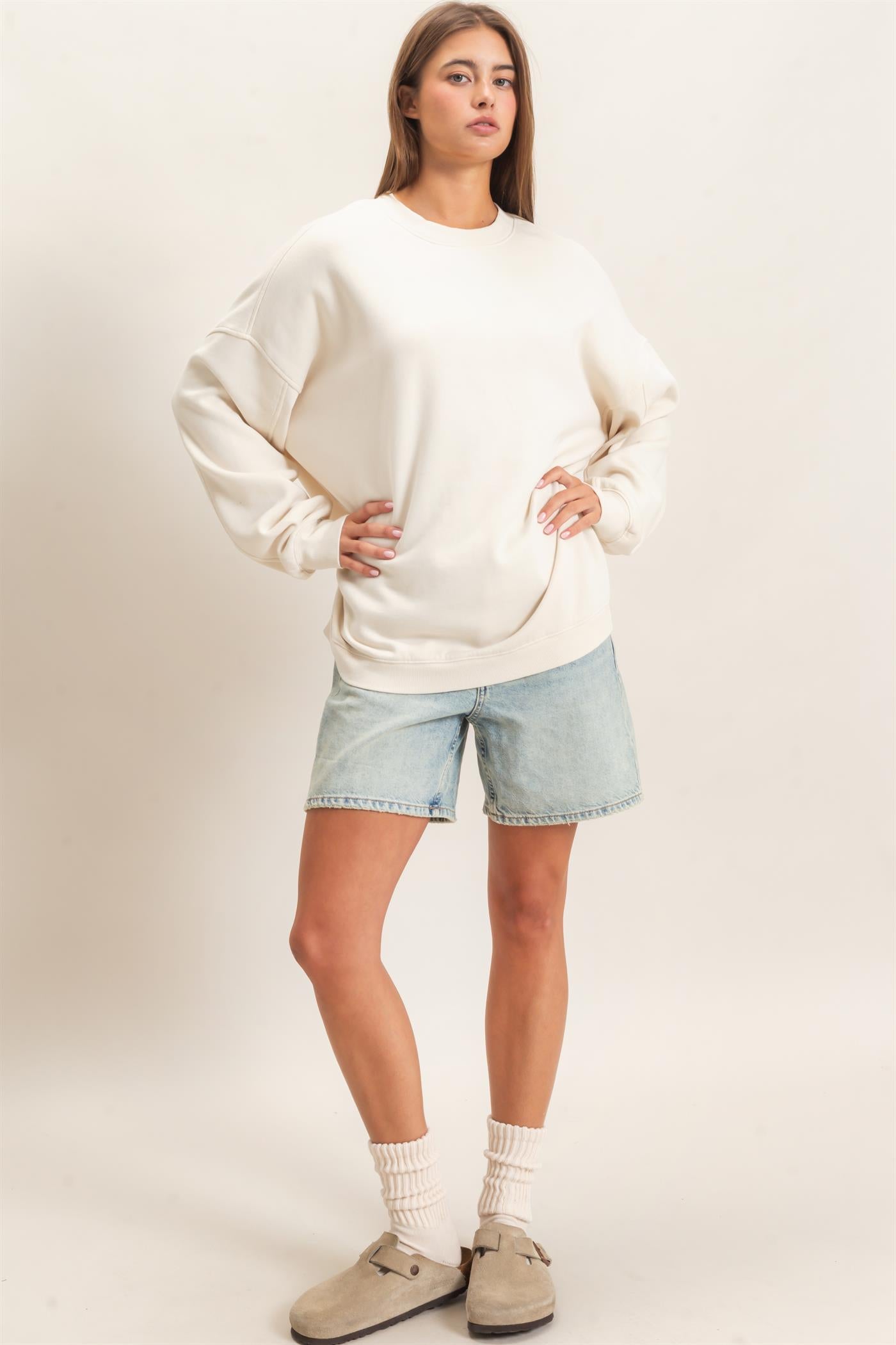 Wholesale Acid Wash Crew Neck Long Sleeve Sweatshirt Sweatshirts DZ26E268 ALPACA DOUBLE ZERO
