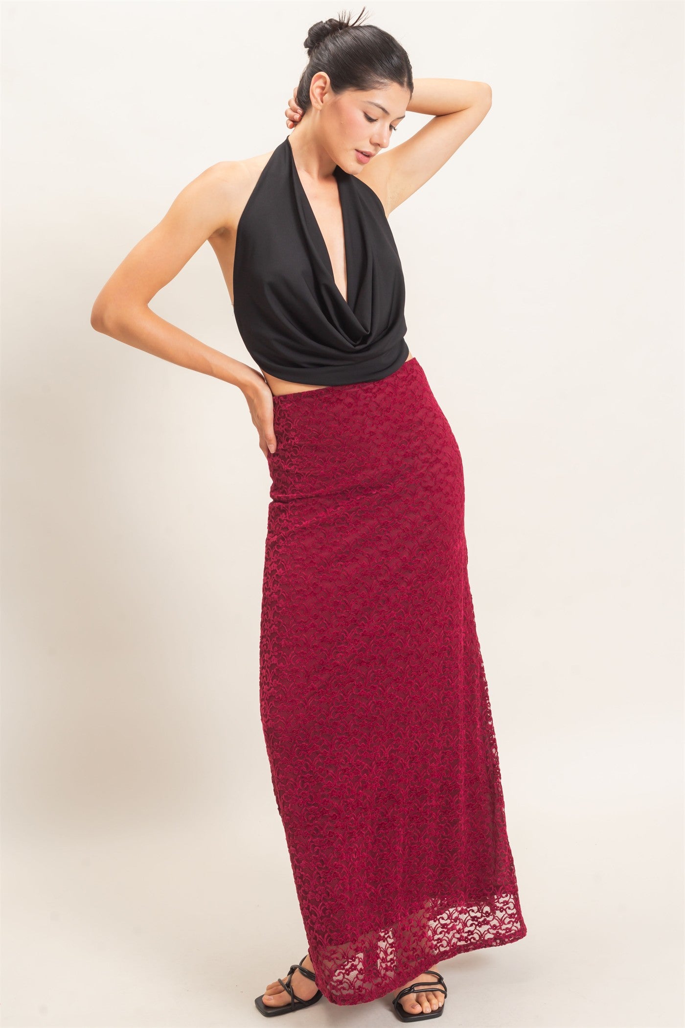 Wholesale Draped Halter Neck Top Blouses HF26F076 BLACK HYFVE