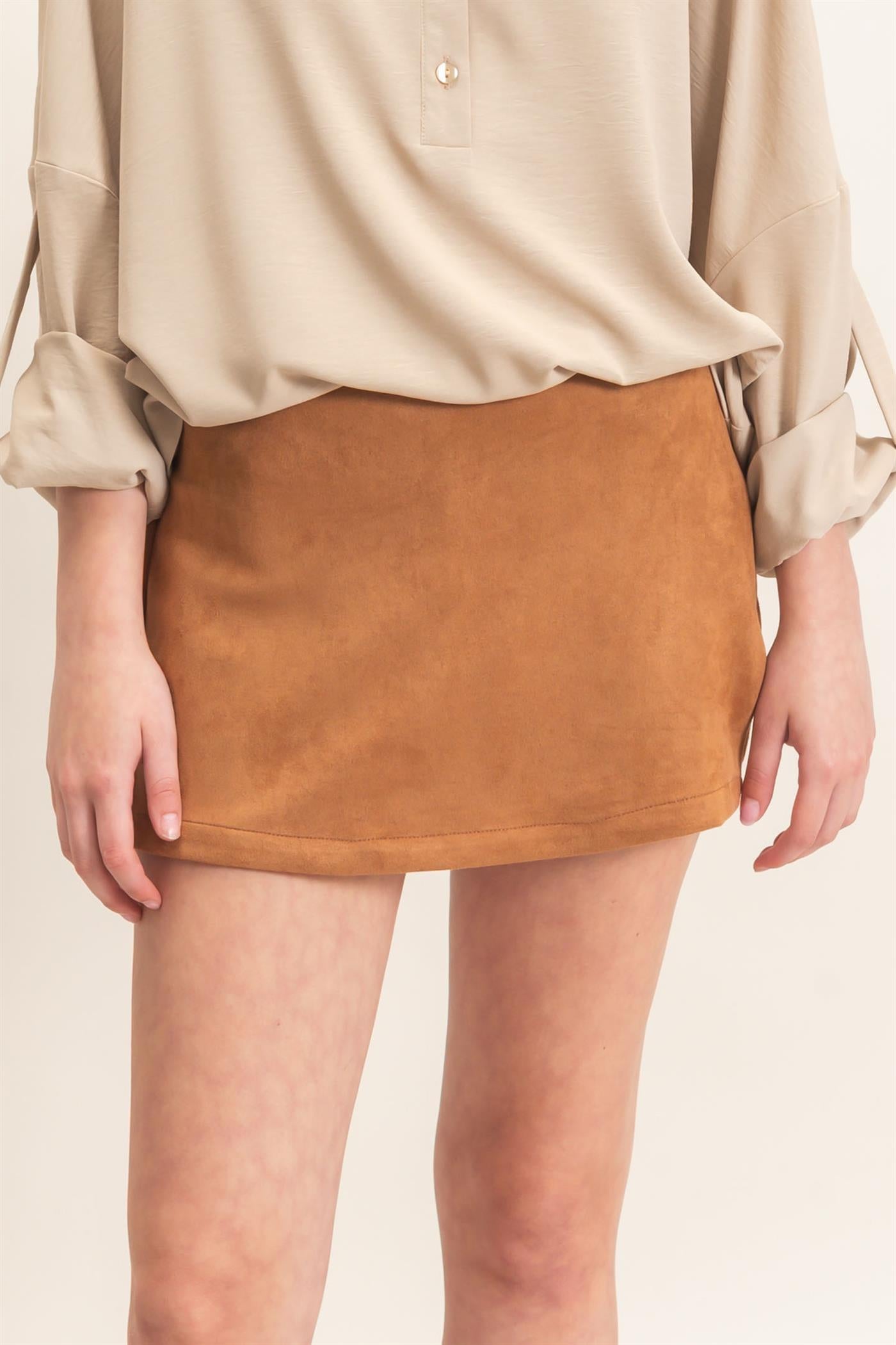 Wholesale Faux Suede Skort Skorts HF26F220 CAMEL HYFVE