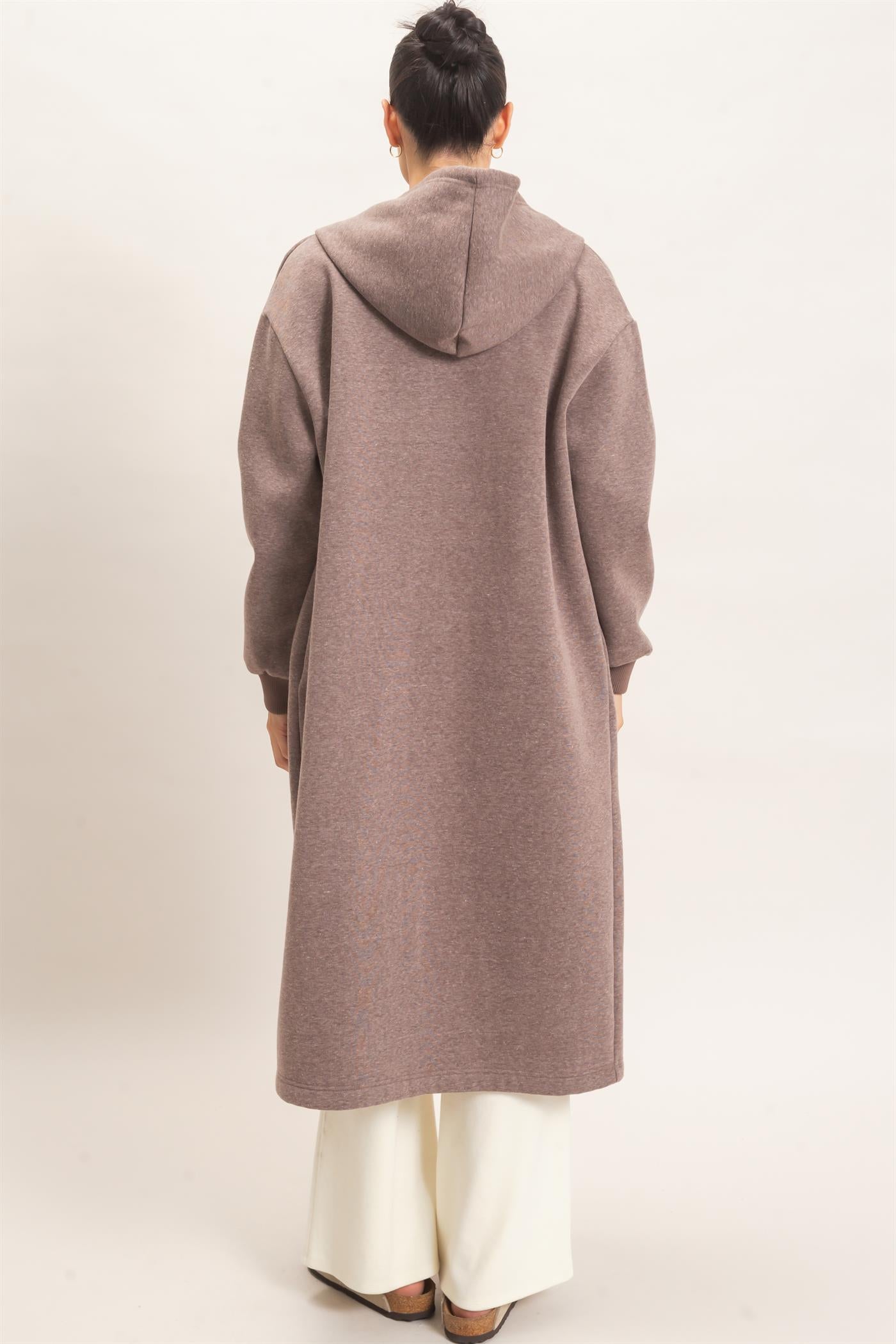 Wholesale Oversized Longline Zip-Up Hoodie Jacket Outerwear HF26E650 WALNUT HYFVE
