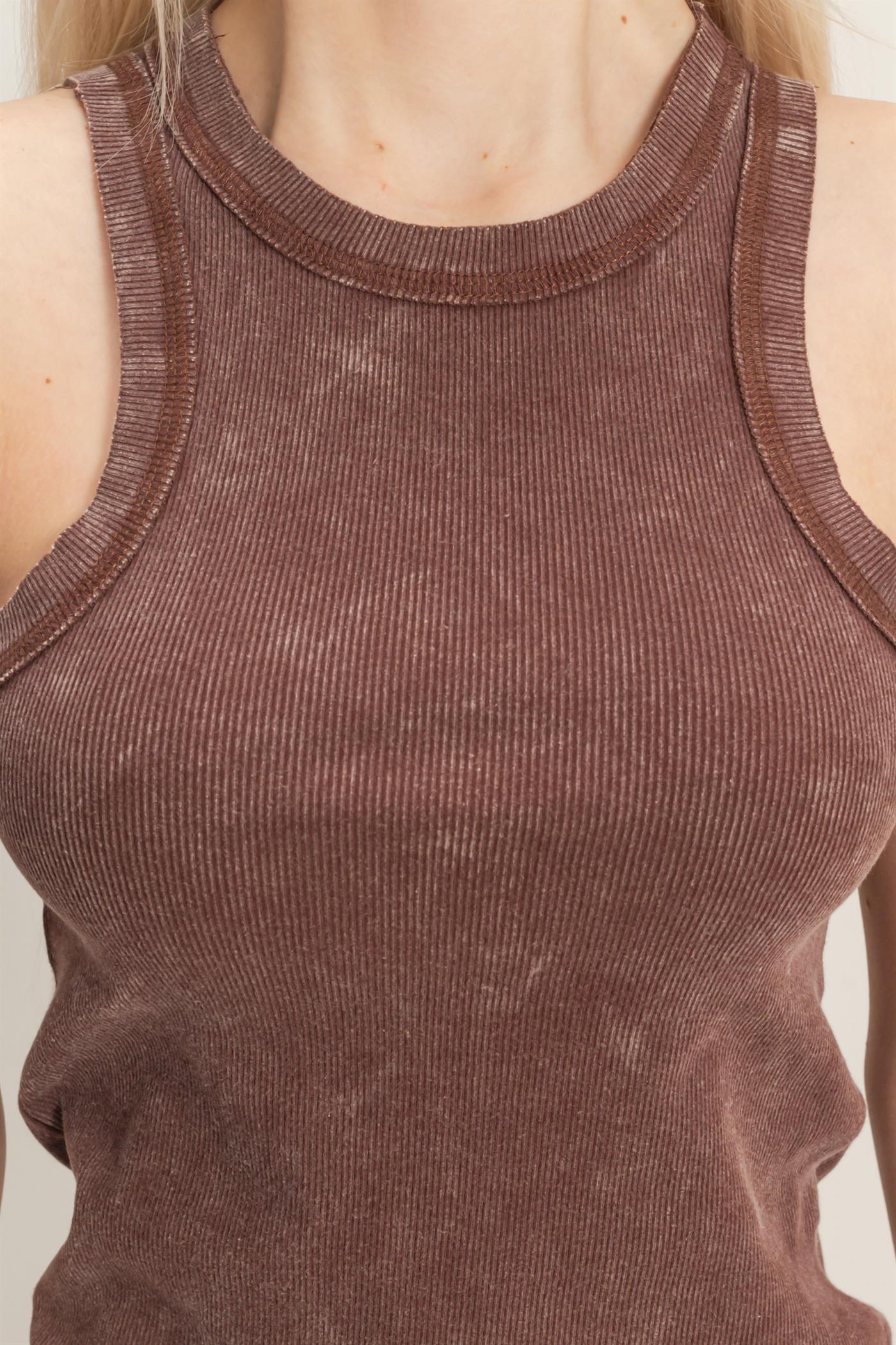 Wholesale Acid Washed Ribbed Tank Top Tank Tops DZ26A336 CHOCOLATE DOUBLE ZERO