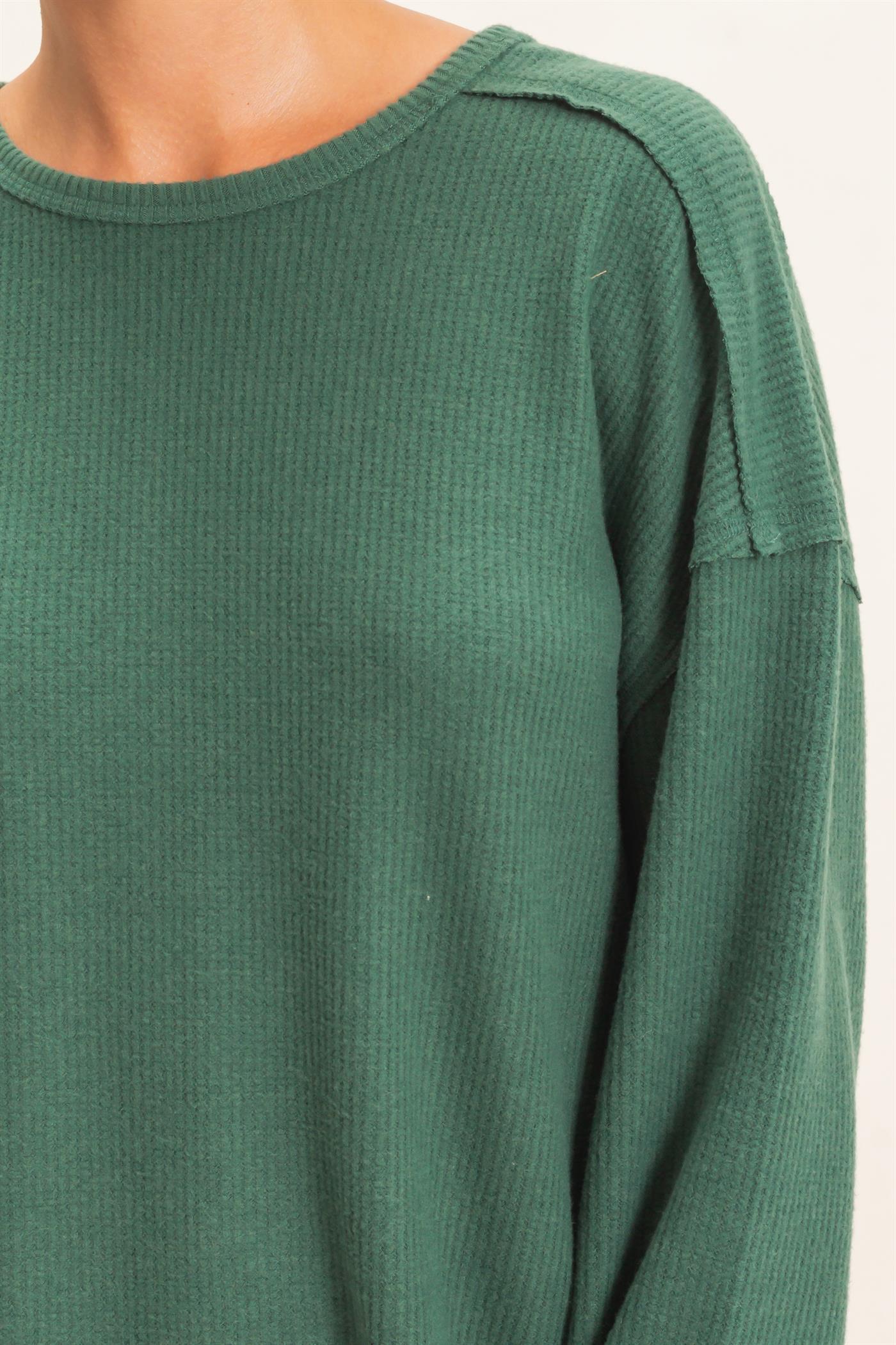 Wholesale Raw Edge Waffle Sweatshirt Sweatshirts DZ26F081 DARK GREEN HYFVE