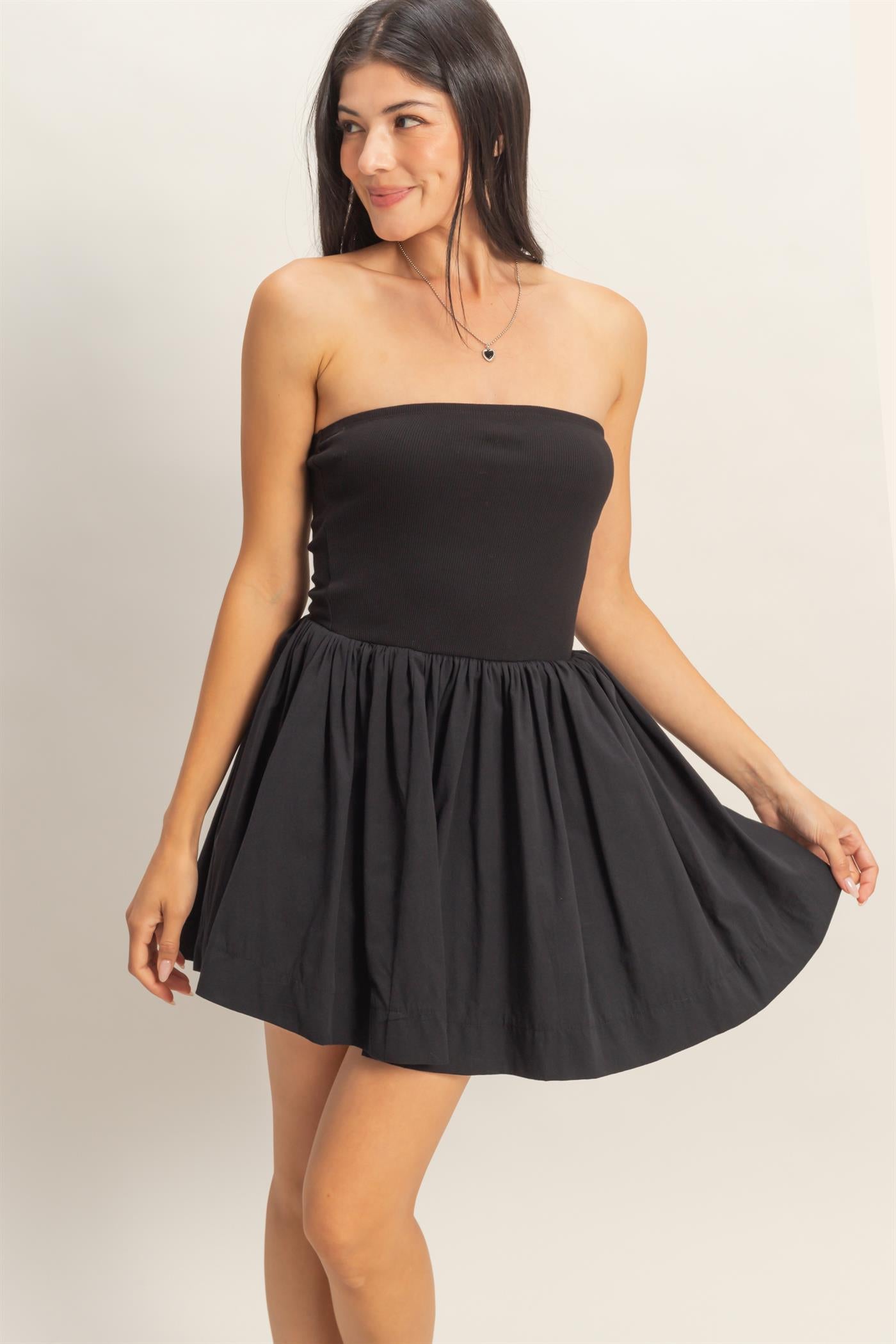 Wholesale Strapless Flowy Mini Dress Dresses DZ26C043 BLACK DOUBLE ZERO