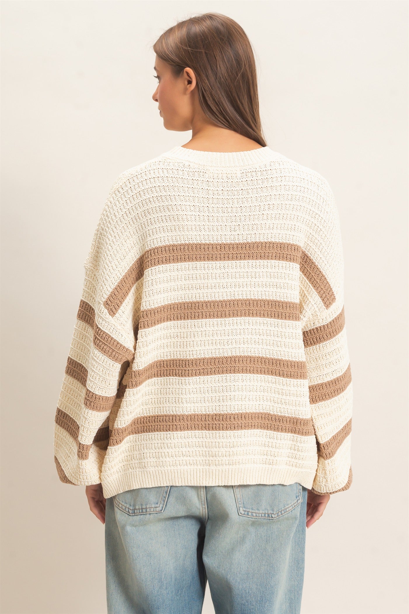 Wholesale Striped Oversized Sweater Sweaters DZ27A192 TAUPE DOUBLE ZERO