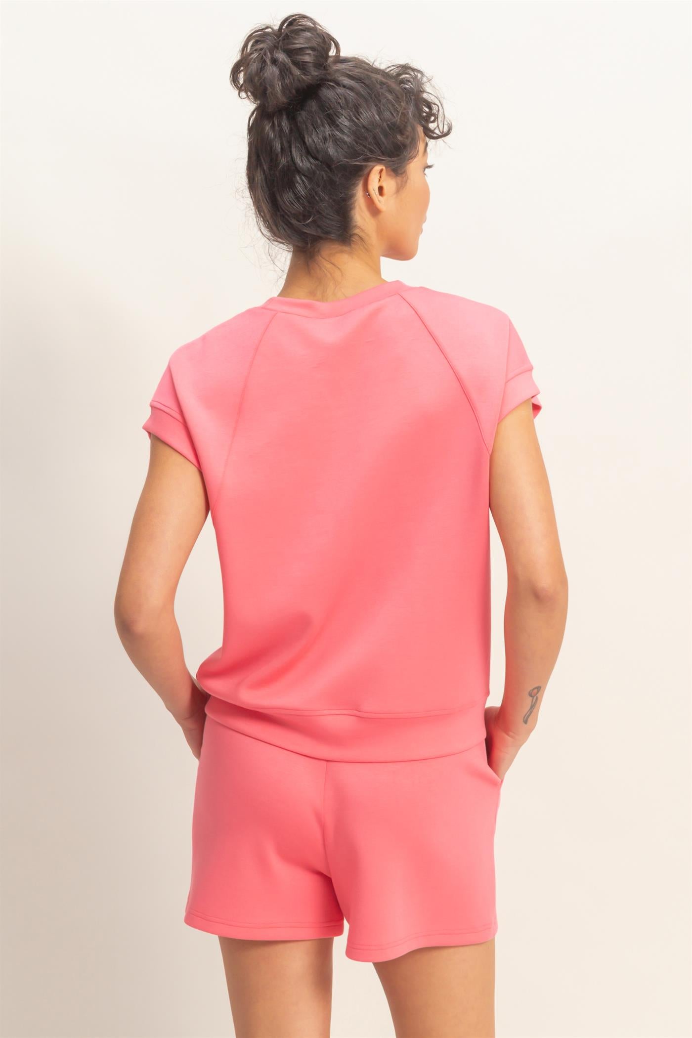 Wholesale Crew Neck Sleeveless Top And Shorts Set Clothing DZ26C575-SET TAFFY PINK DOUBLE ZERO