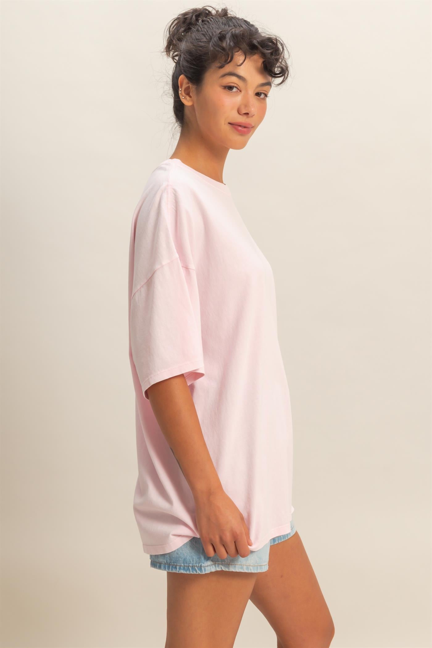 Wholesale Oversized Mineral Wash T-Shirt T-Shirts DZ26A031 SOFT PINK DOUBLE ZERO