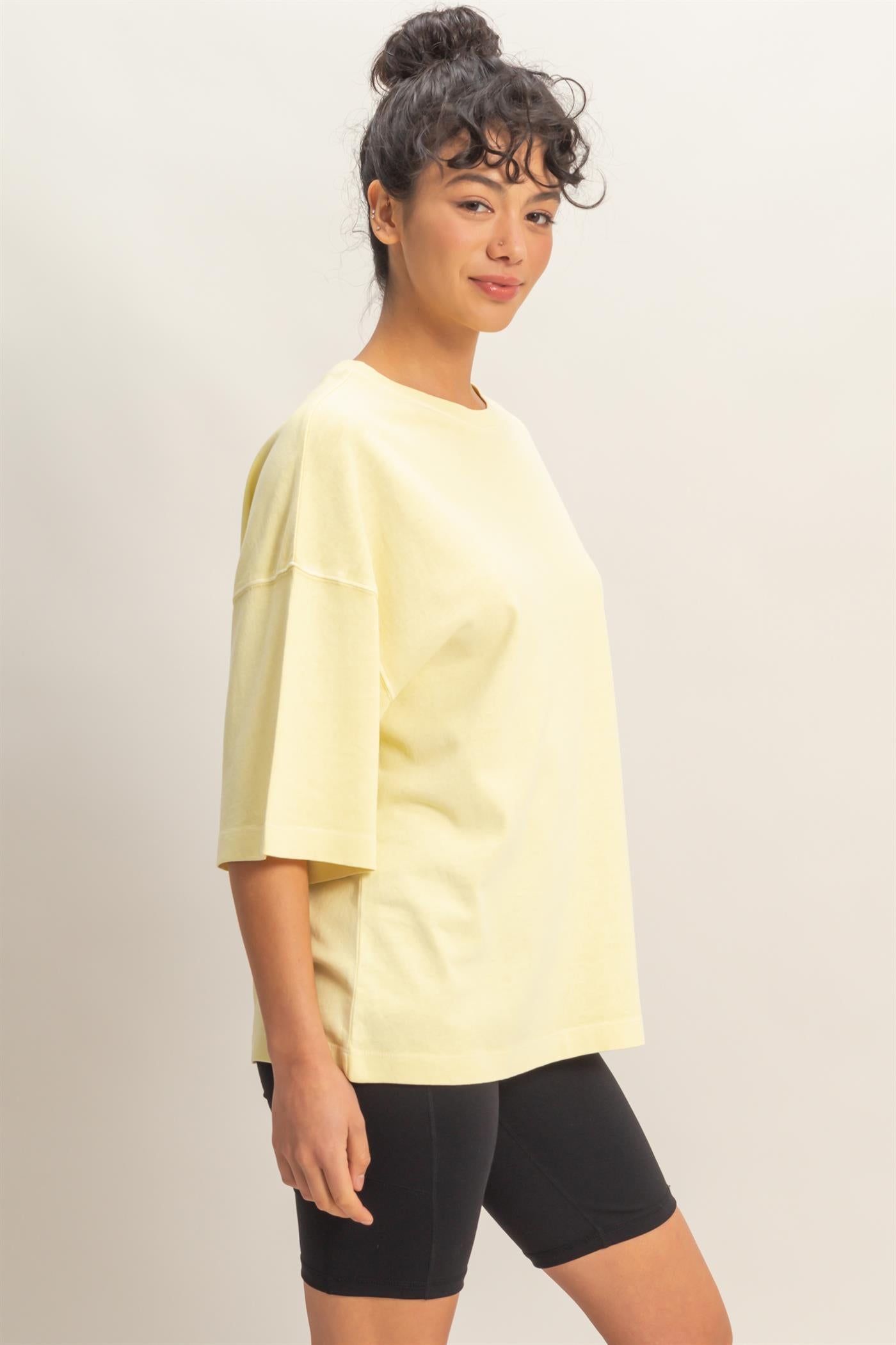 Wholesale Pigment Dye Oversized Half-Sleeve T-Shirt Clothing Tops DZ26A459 PALE YELLOW DOUBLE ZERO