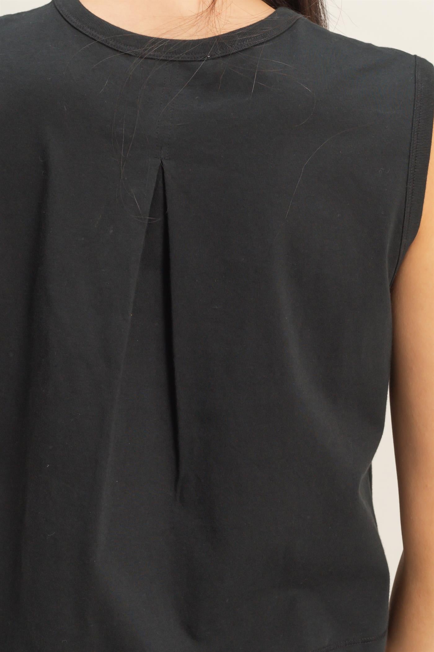 Wholesale Sleeveless Crew Neck Top With Back Pleats Clothing Tops DZ26A999 BLACK DOUBLE ZERO