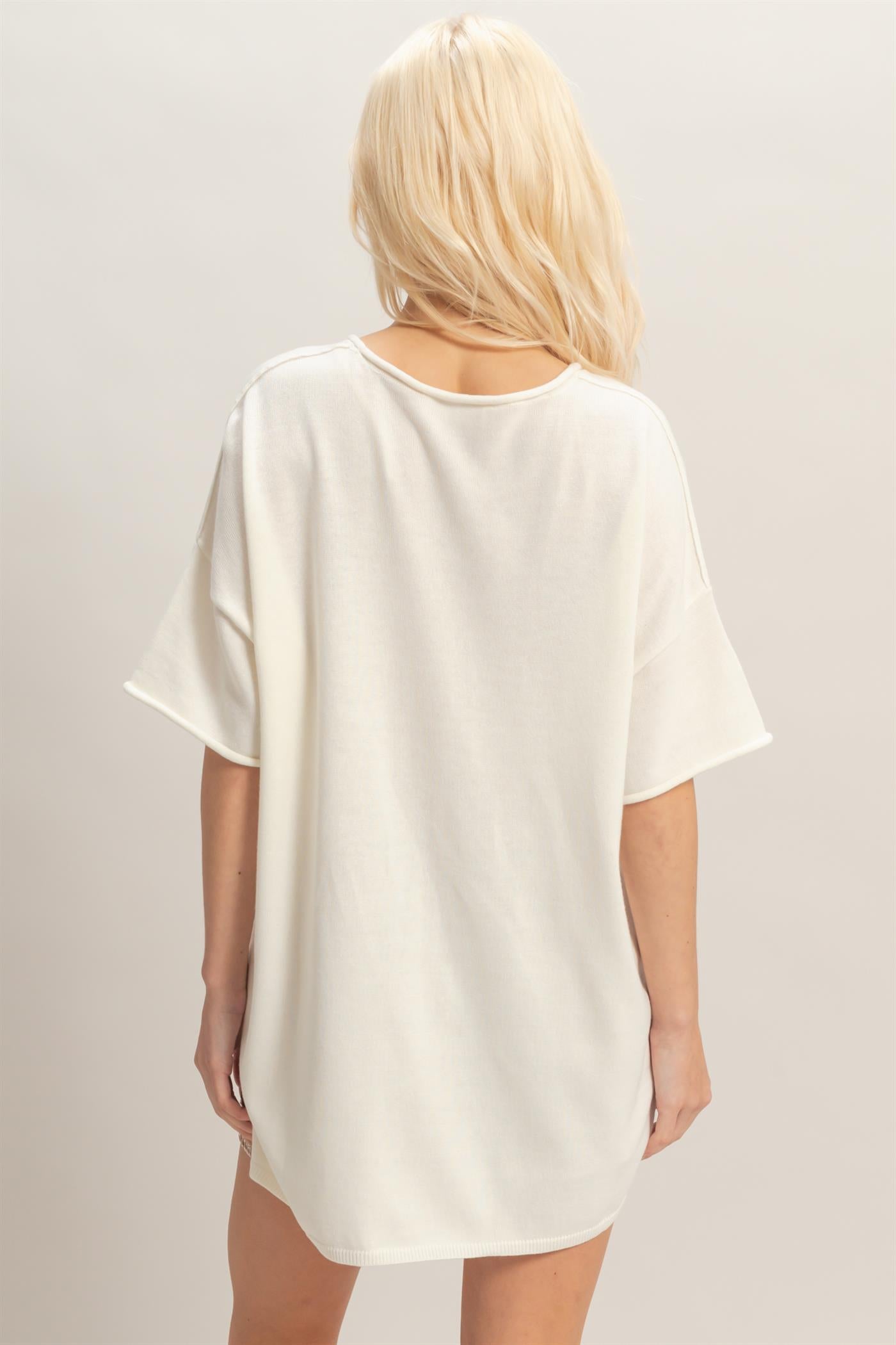 Wholesale Oversized Short Sleeve Round Neck Pocket Knit Top Clothing Tops DZ26A691 WHIP CREAM DOUBLE ZERO