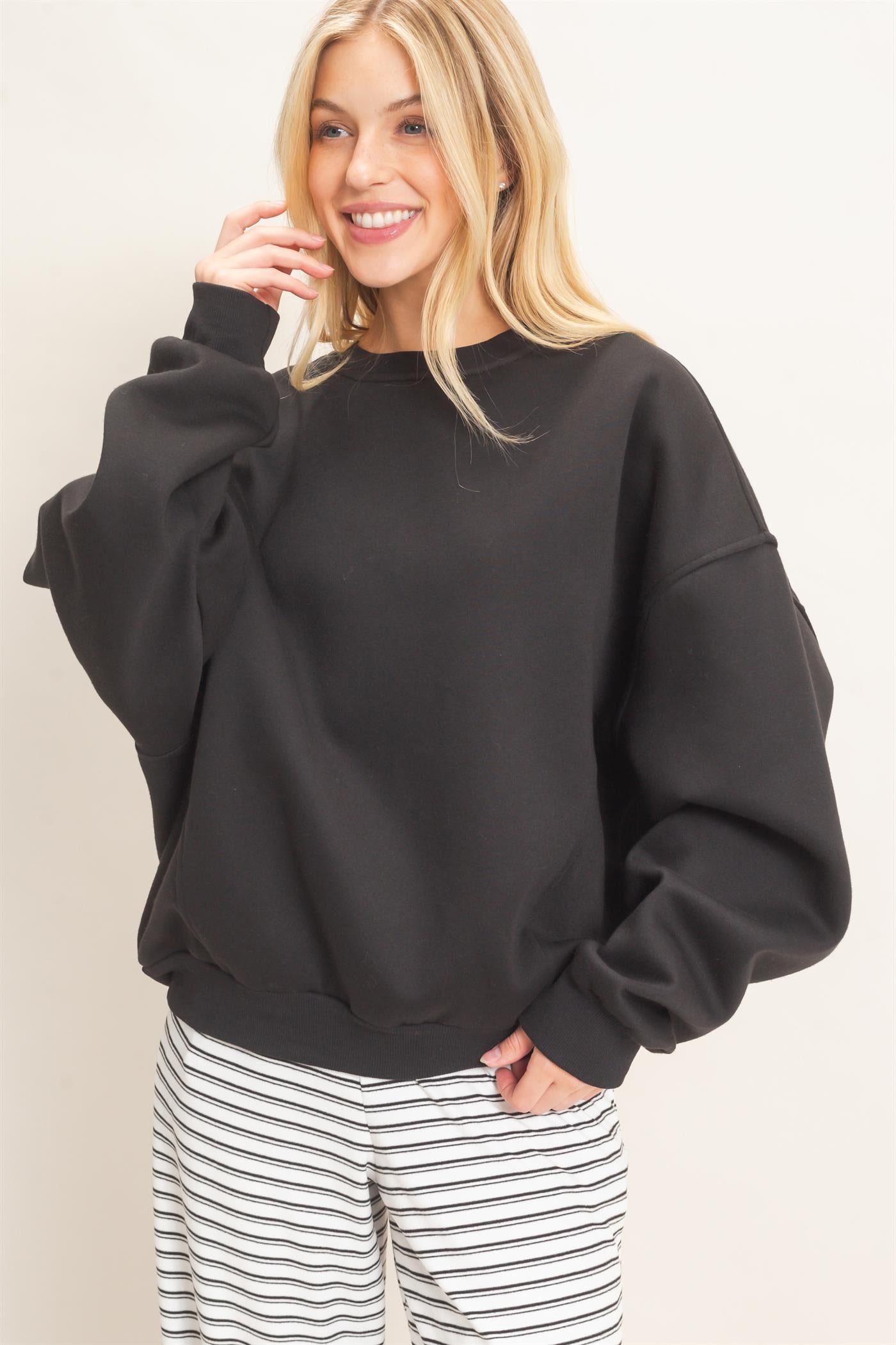 Wholesale Oversized Dropped Shoulder Sweatshirt Sweatshirts HF26F141 BLACK HYFVE