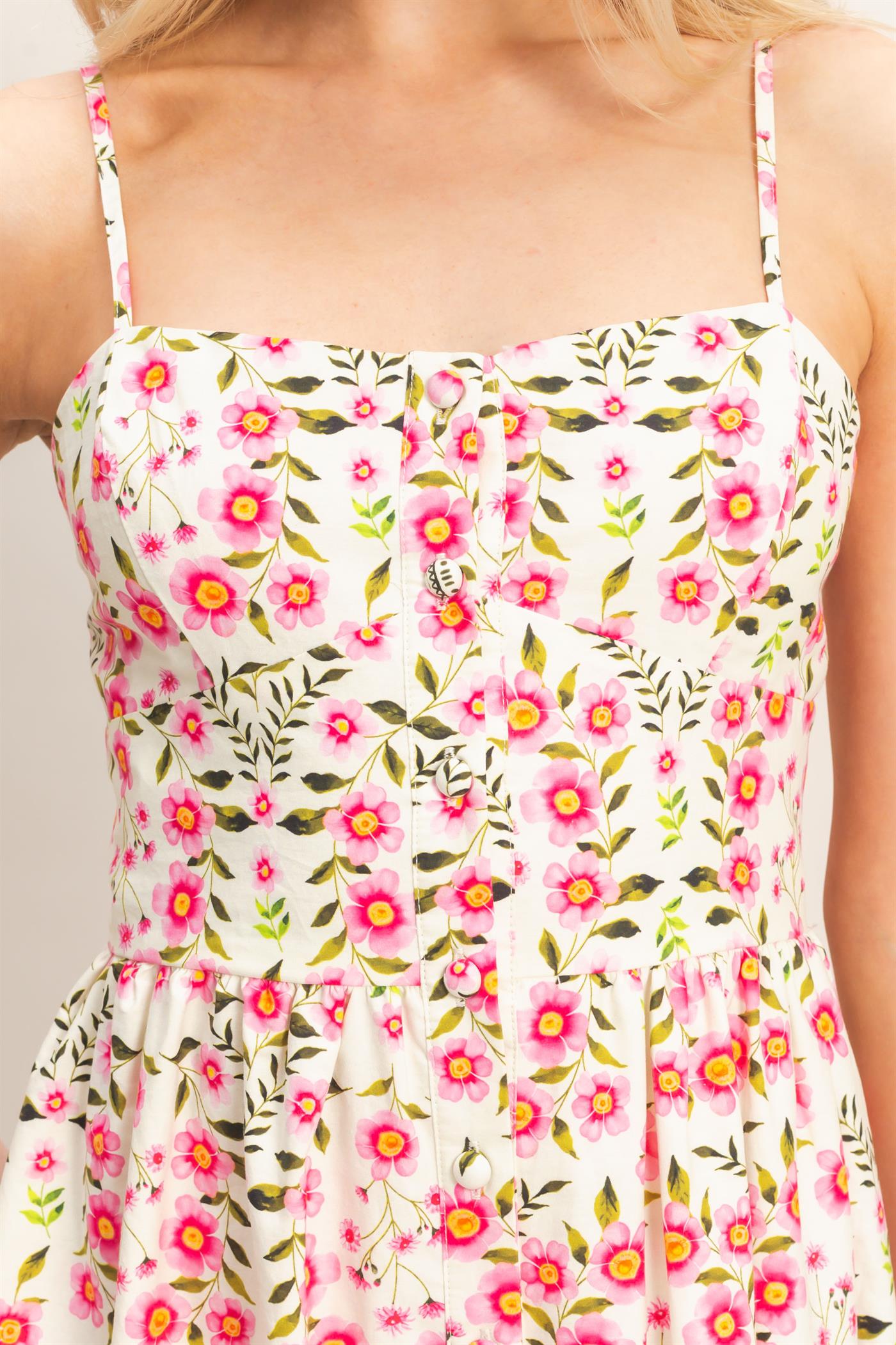 Wholesale Floral Print Spaghetti Strap Dress Dresses HF26C548 PINK HYFVE