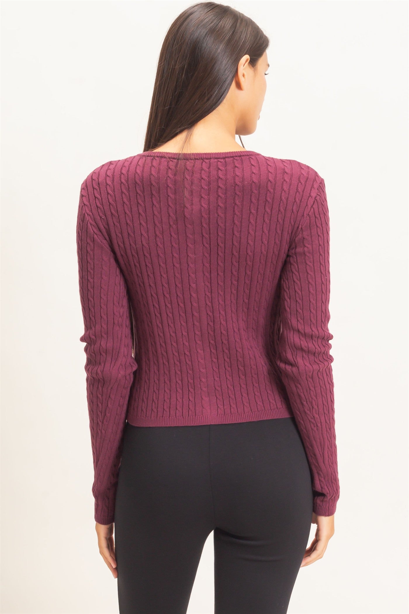 Wholesale Cable Knit Cardigan Cardigans DZ26E256 DARK CHERRY DOUBLE ZERO