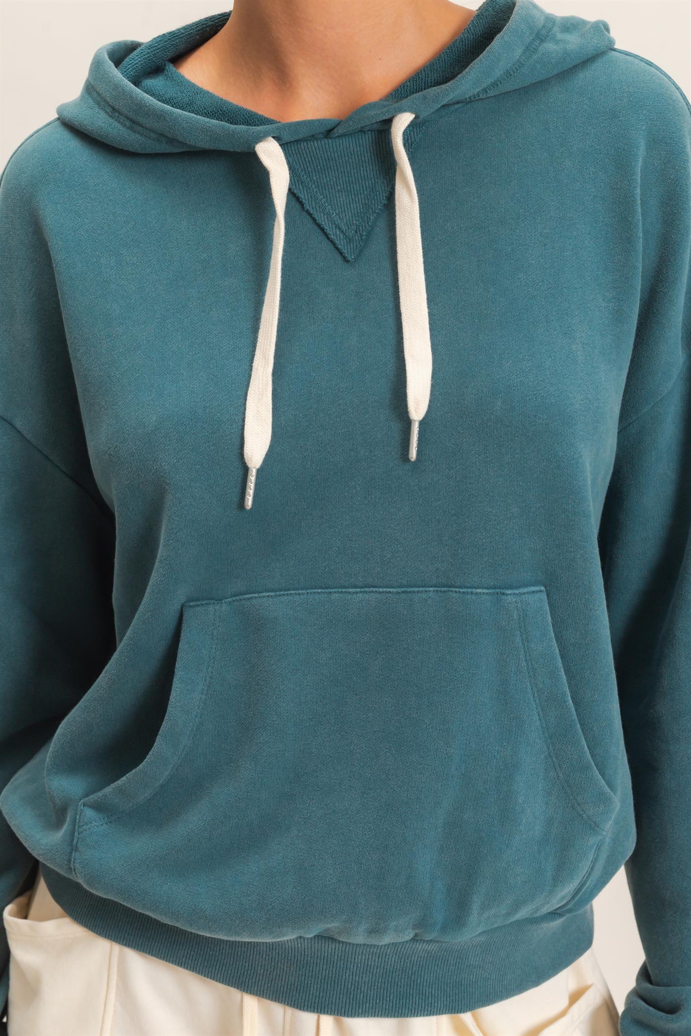 Wholesale Acid Wash Hoodie Clothing Tops DZ26E112 DARK TEAL DOUBLE ZERO