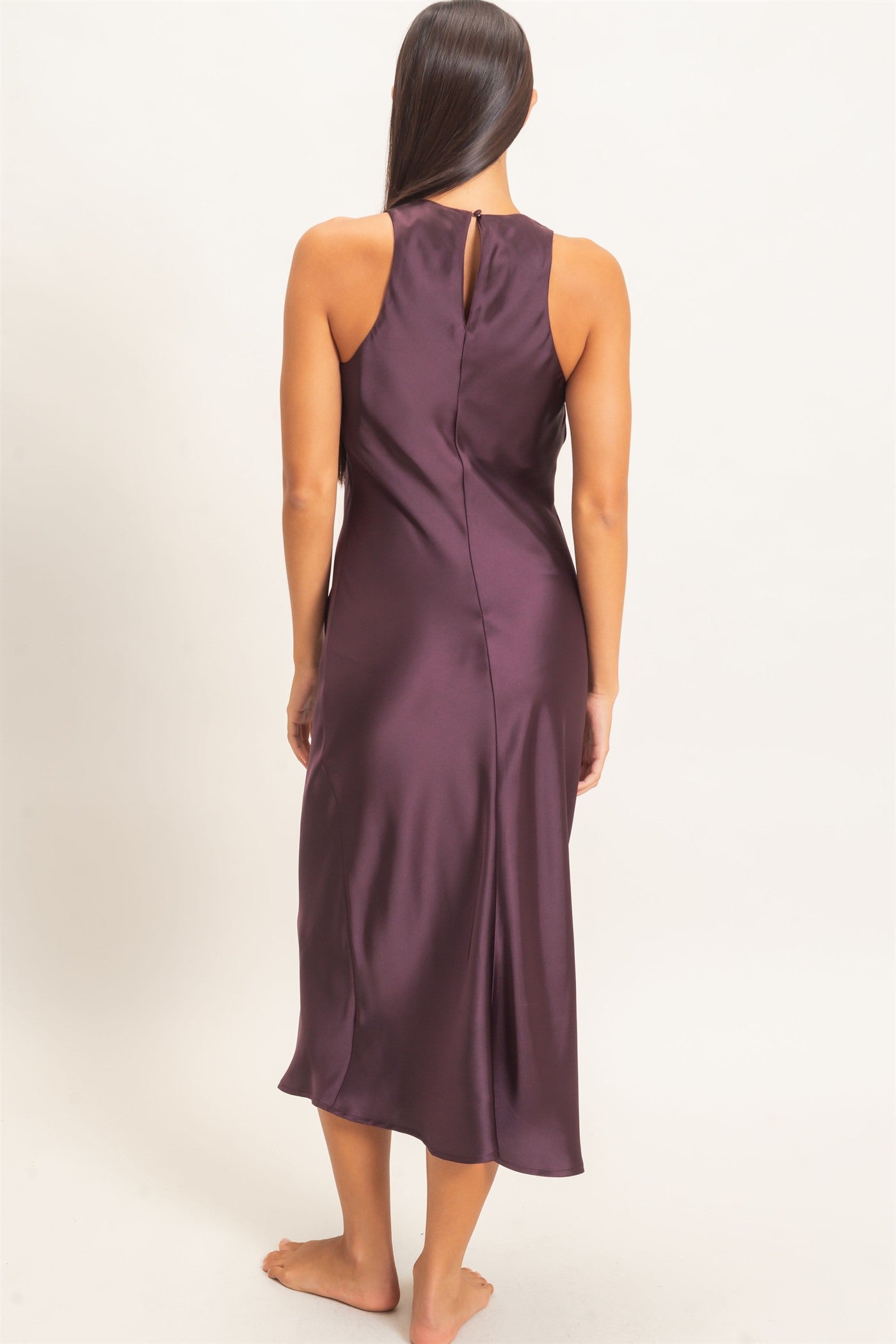 Wholesale Sleeveless Satin Midi Dress Dresses DZ26E257 DARK CHERRY DOUBLE ZERO