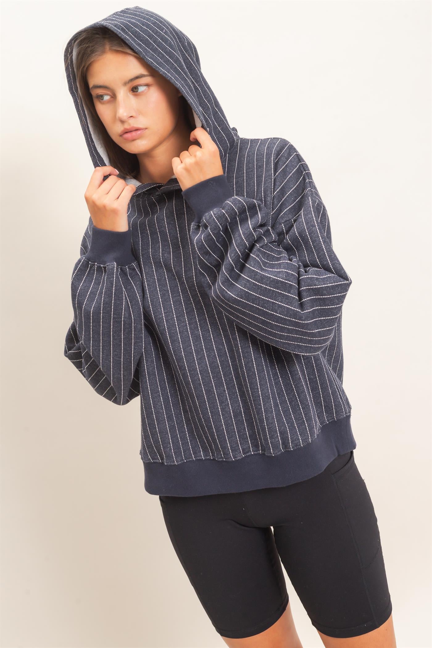 Wholesale Pinstripe French Terry Hoodie Hoodies DZ26E625 NAVY DOUBLE ZERO