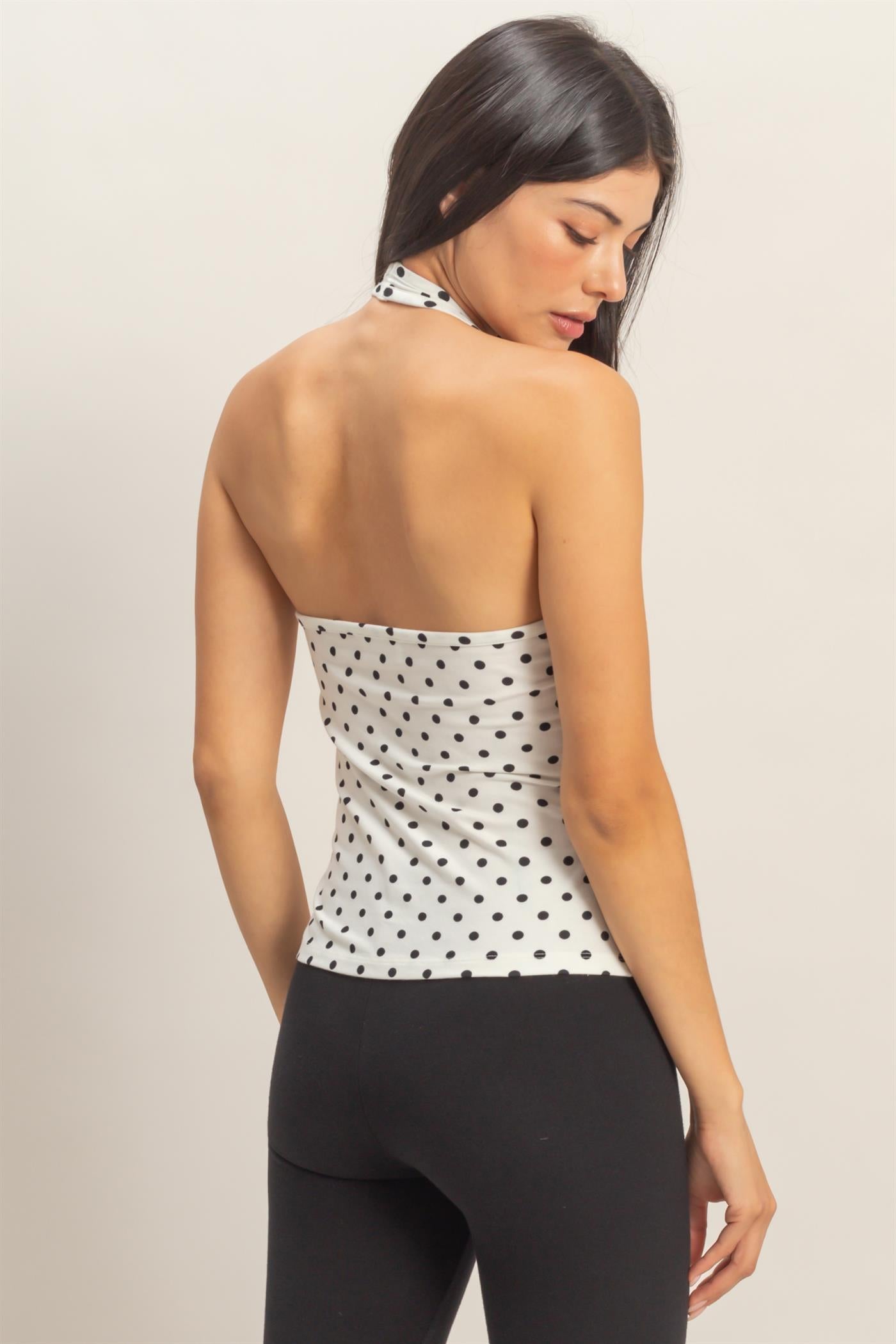 Wholesale Polka Dot Halter Top Clothing Tops DZ26C384 WHITE DOUBLE ZERO