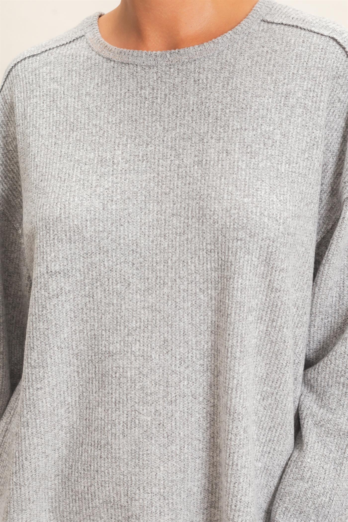 Wholesale Raw Edge Waffle Sweatshirt Sweatshirts DZ26F081 HEATHER GRAY HYFVE