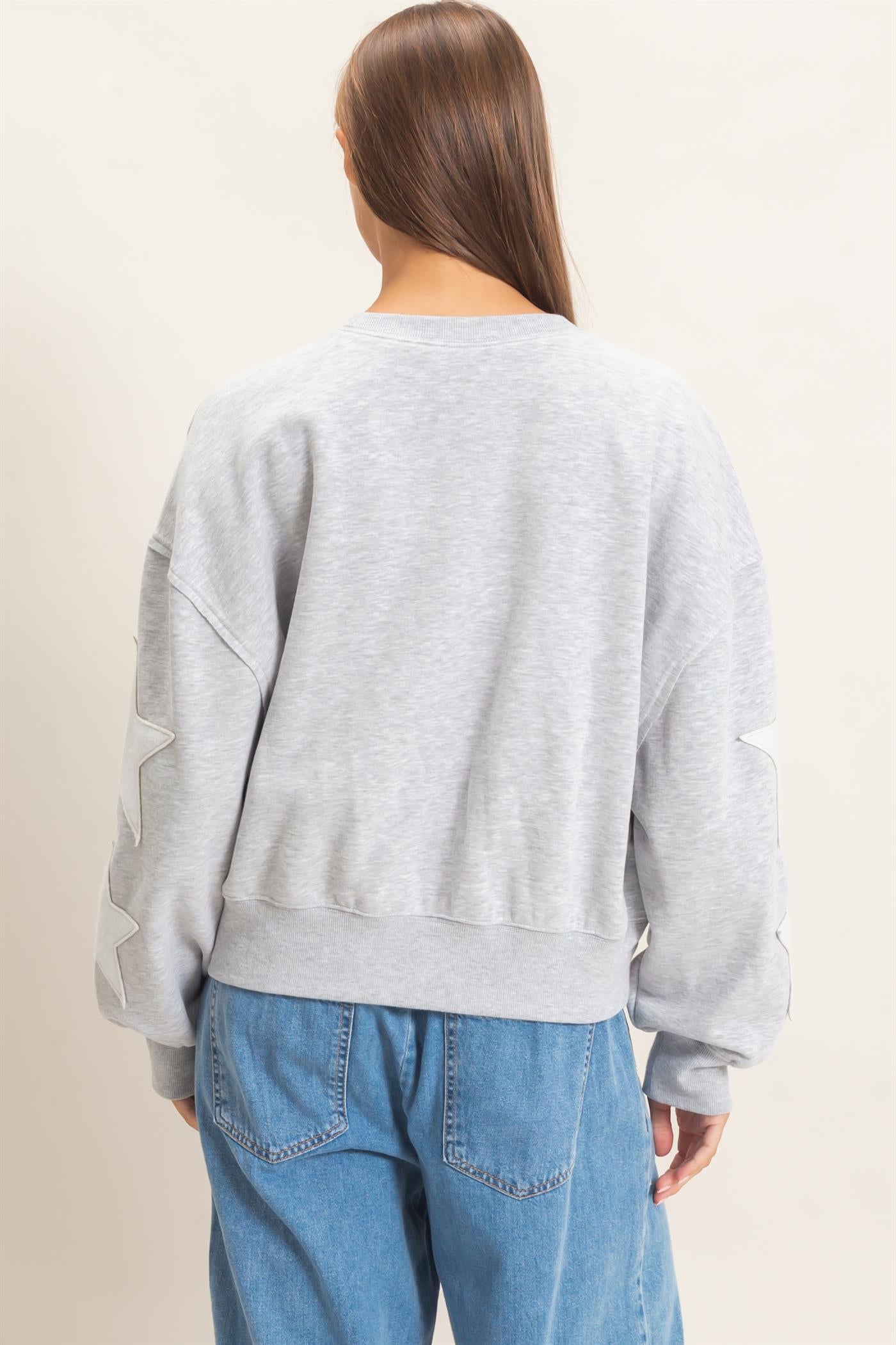 Wholesale Star Patch Sleeve Sweatshirt Sweatshirts DZ26E888 HEATHER GRAY DOUBLE ZERO