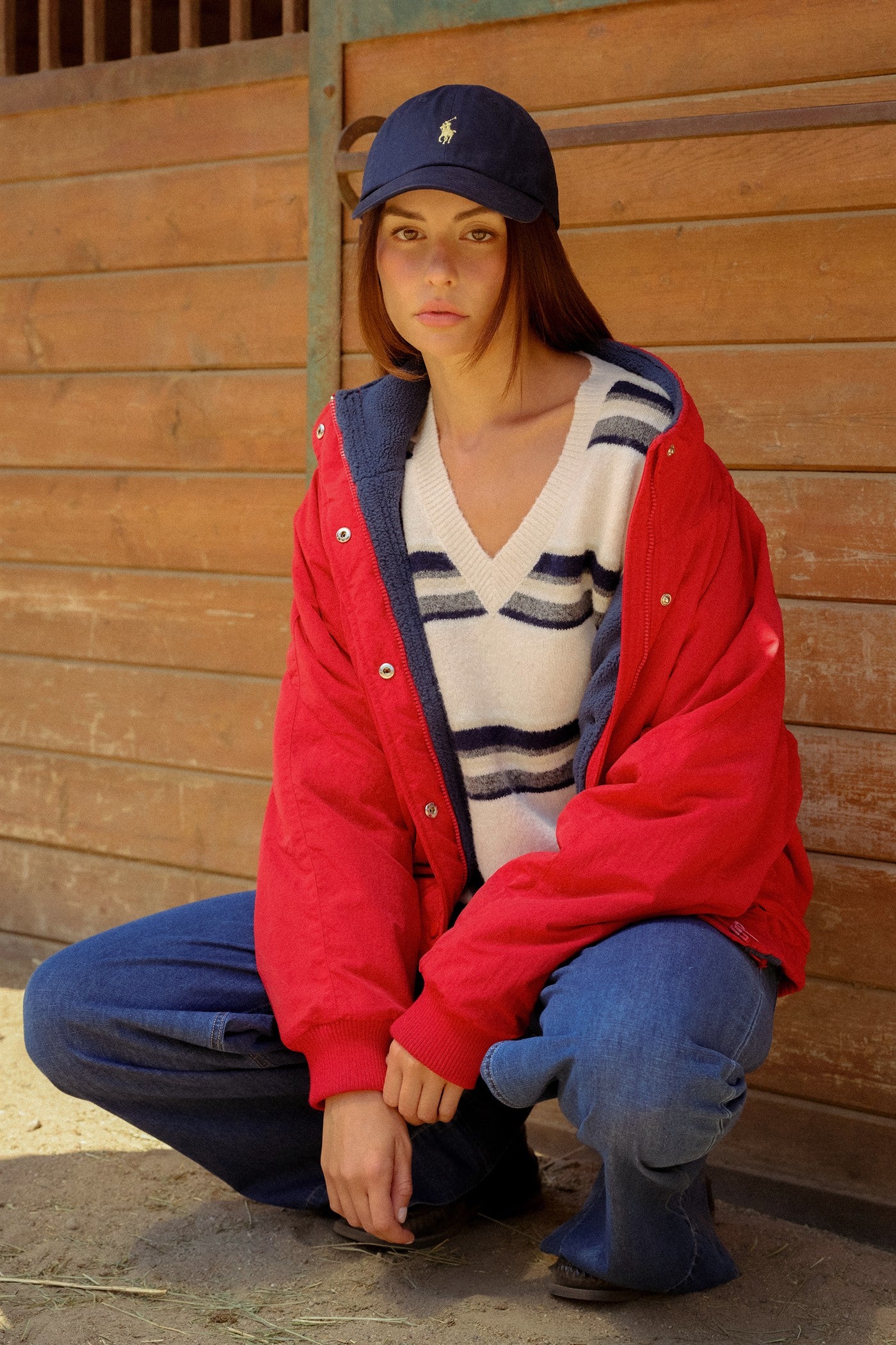 Wholesale Fleece-Lined Mock Neck Snap Jacket Coats & Jackets HF26C918 RED HYFVE