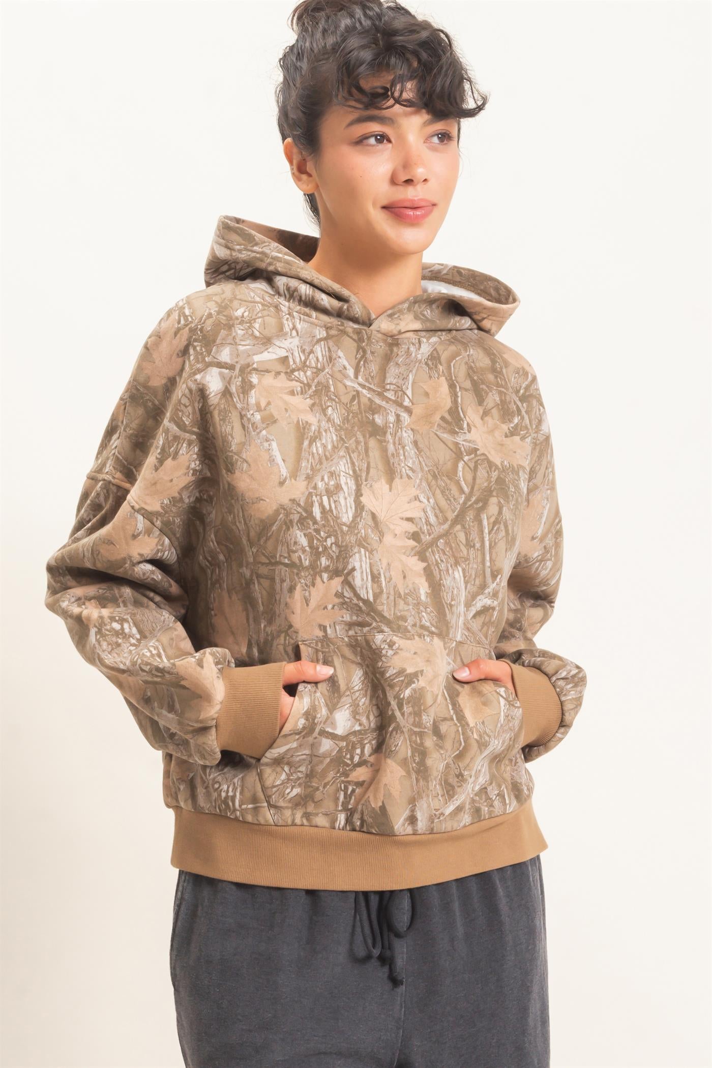Wholesale Tree Camouflage Hoodie With Kangaroo Pocket Hoodies DZ26F011 BROWN DOUBLE ZERO