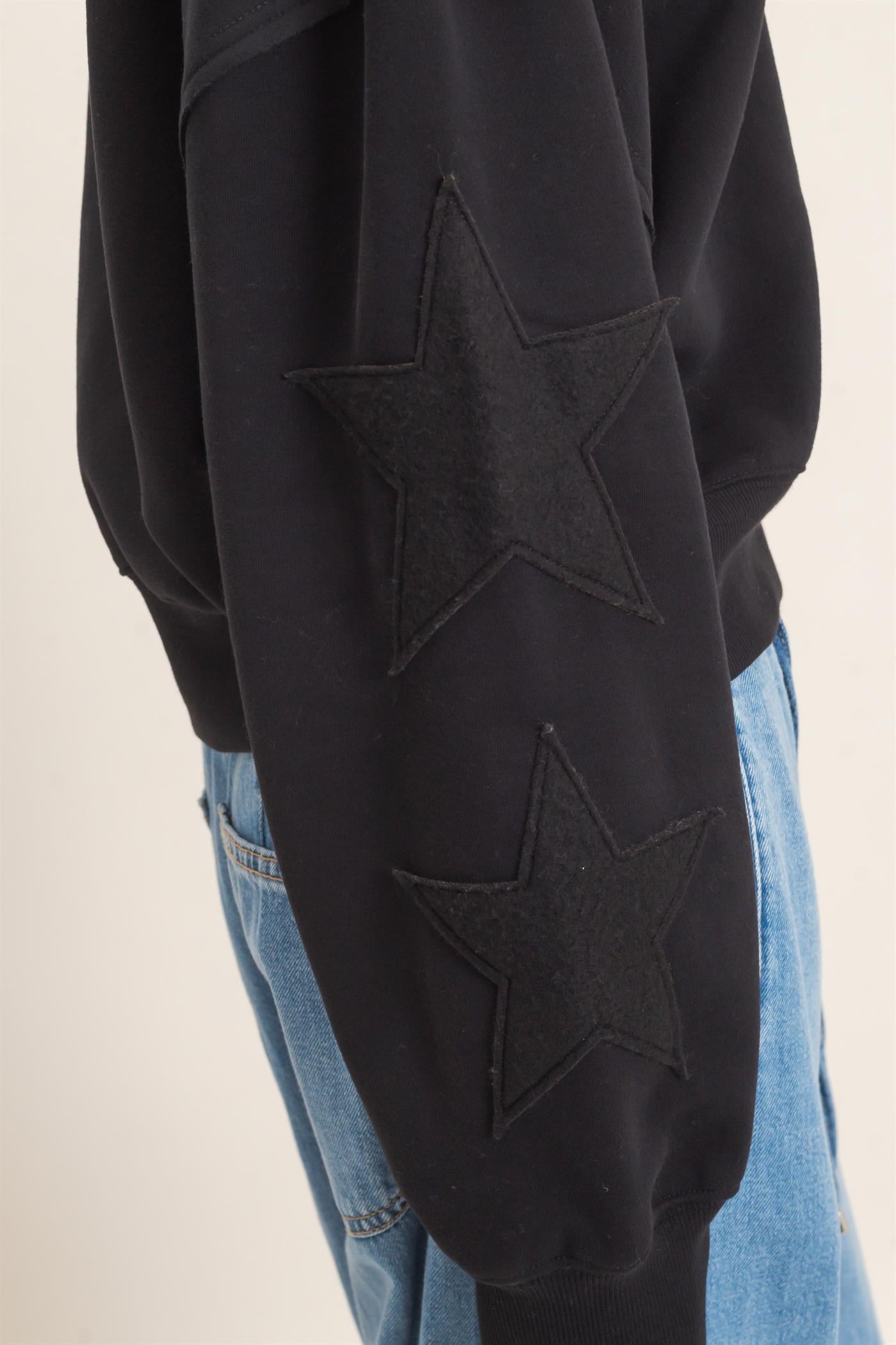 Wholesale Star Patch Sleeve Sweatshirt Sweatshirts DZ26E888 BLACK DOUBLE ZERO