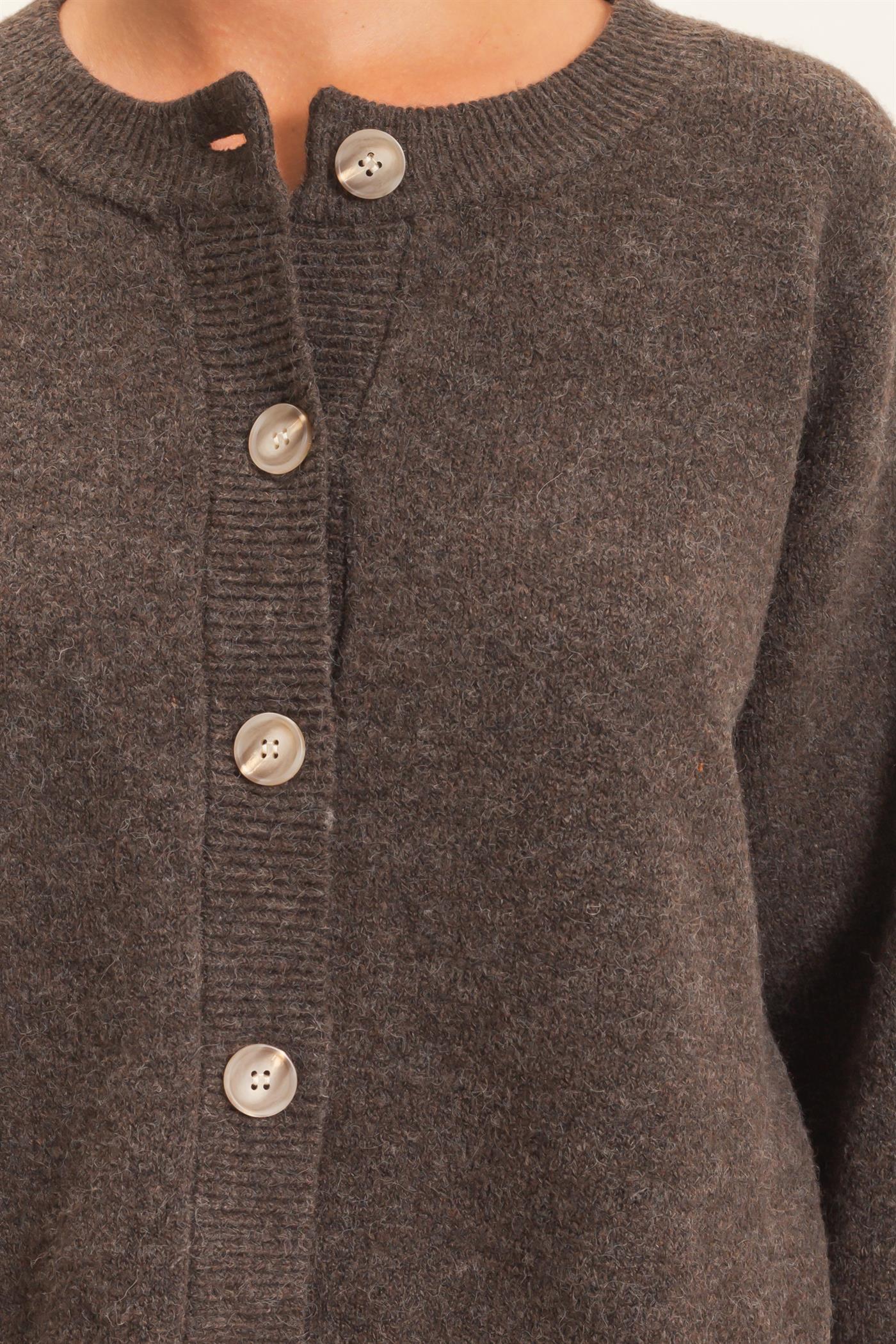 Wholesale Crew Neck Button Front Cardigan Cardigans DZ26E639 DARK BROWN DOUBLE ZERO