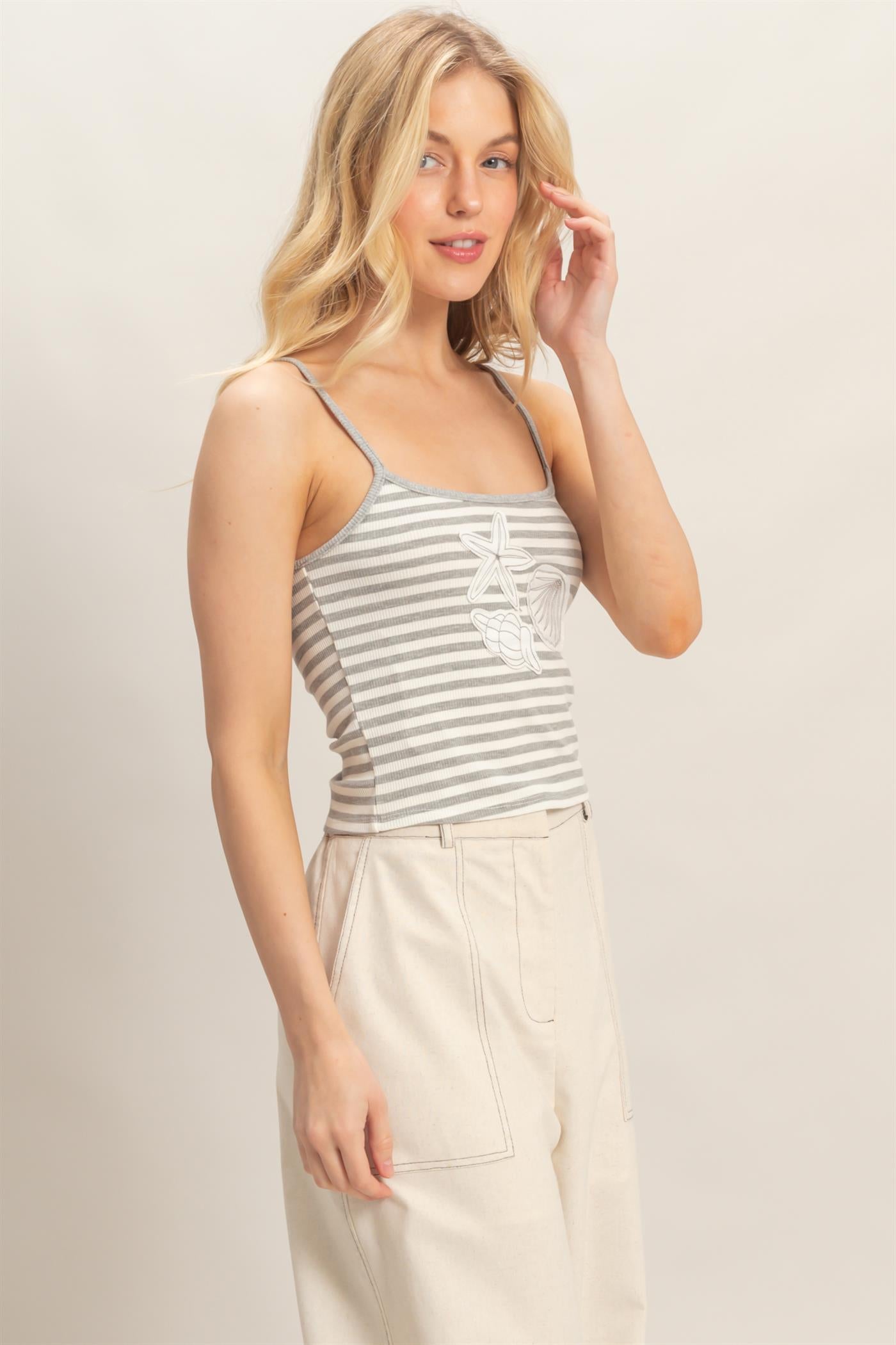 Wholesale Striped Patch Embroidered Tank Tank Tops HF26C226 HEATHER GRAY HYFVE