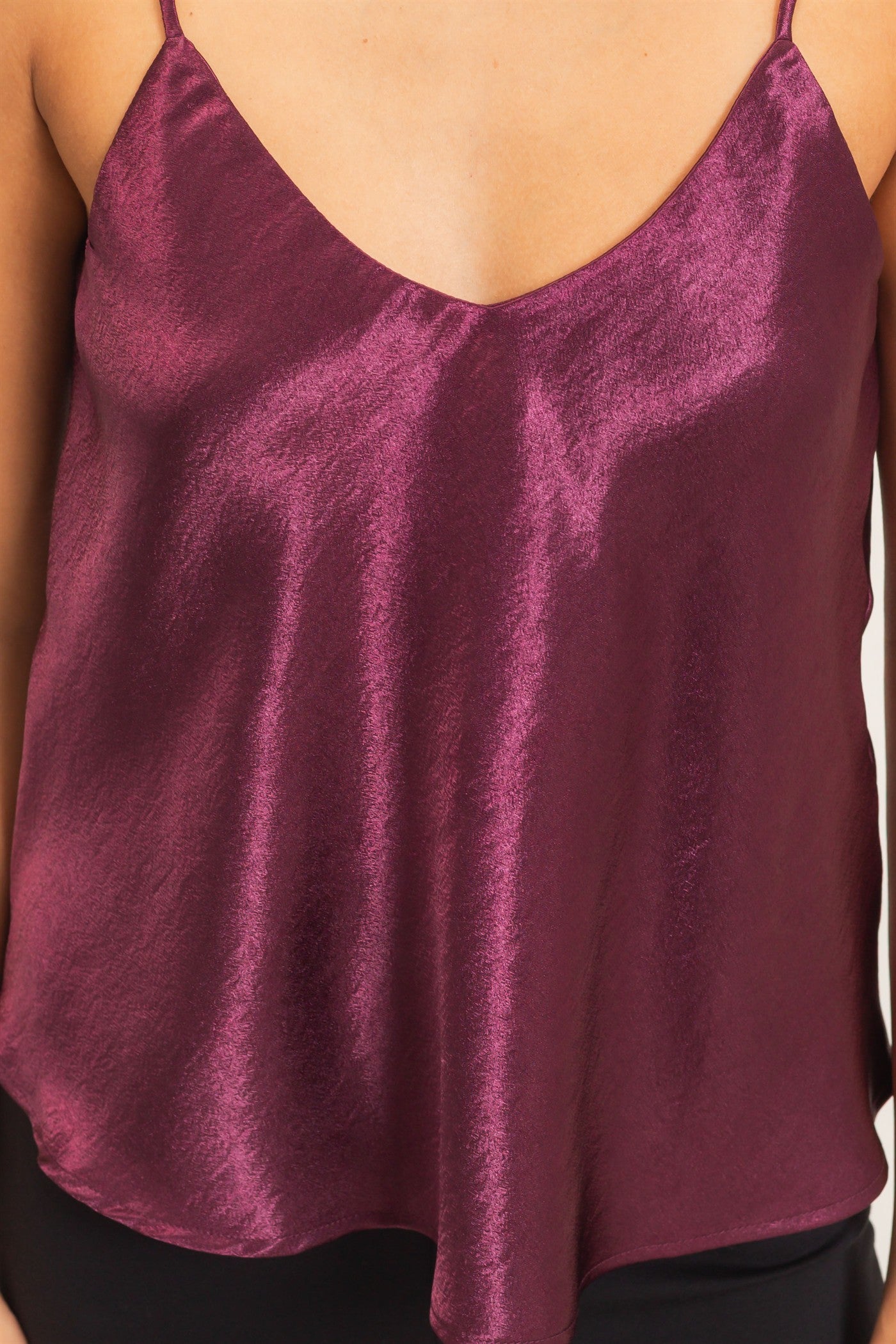 Wholesale V-Neck Satin Cami Top Camisoles DZ26C976 DARK CHERRY DOUBLE ZERO