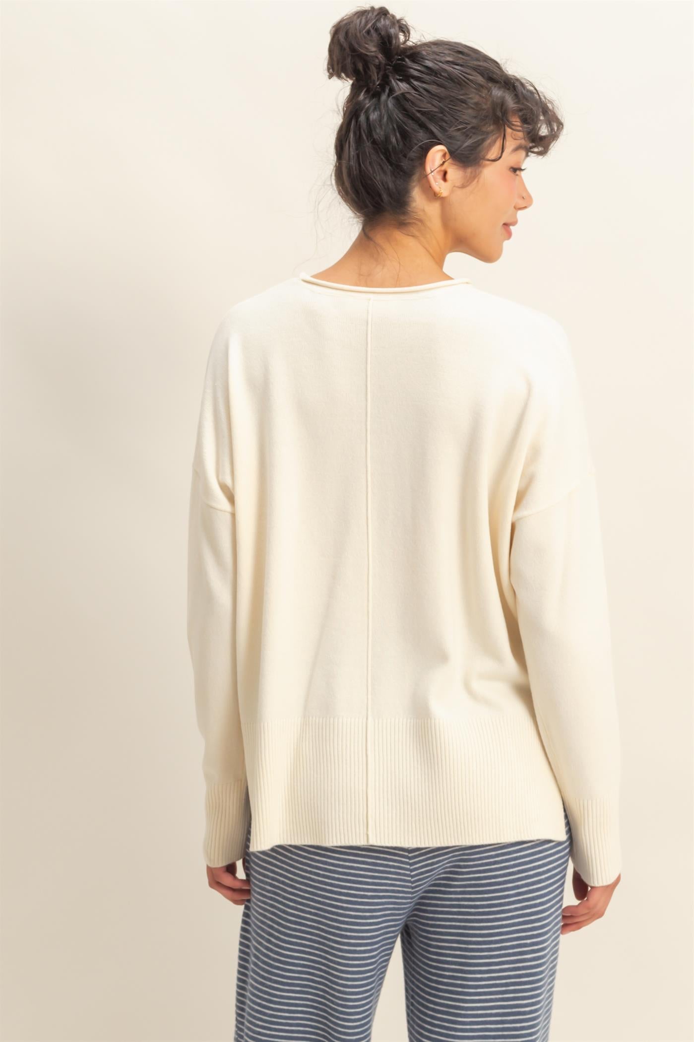 Wholesale Roll Neck Seam Detail Sweater Sweaters DZ26C975 CREAM DOUBLE ZERO